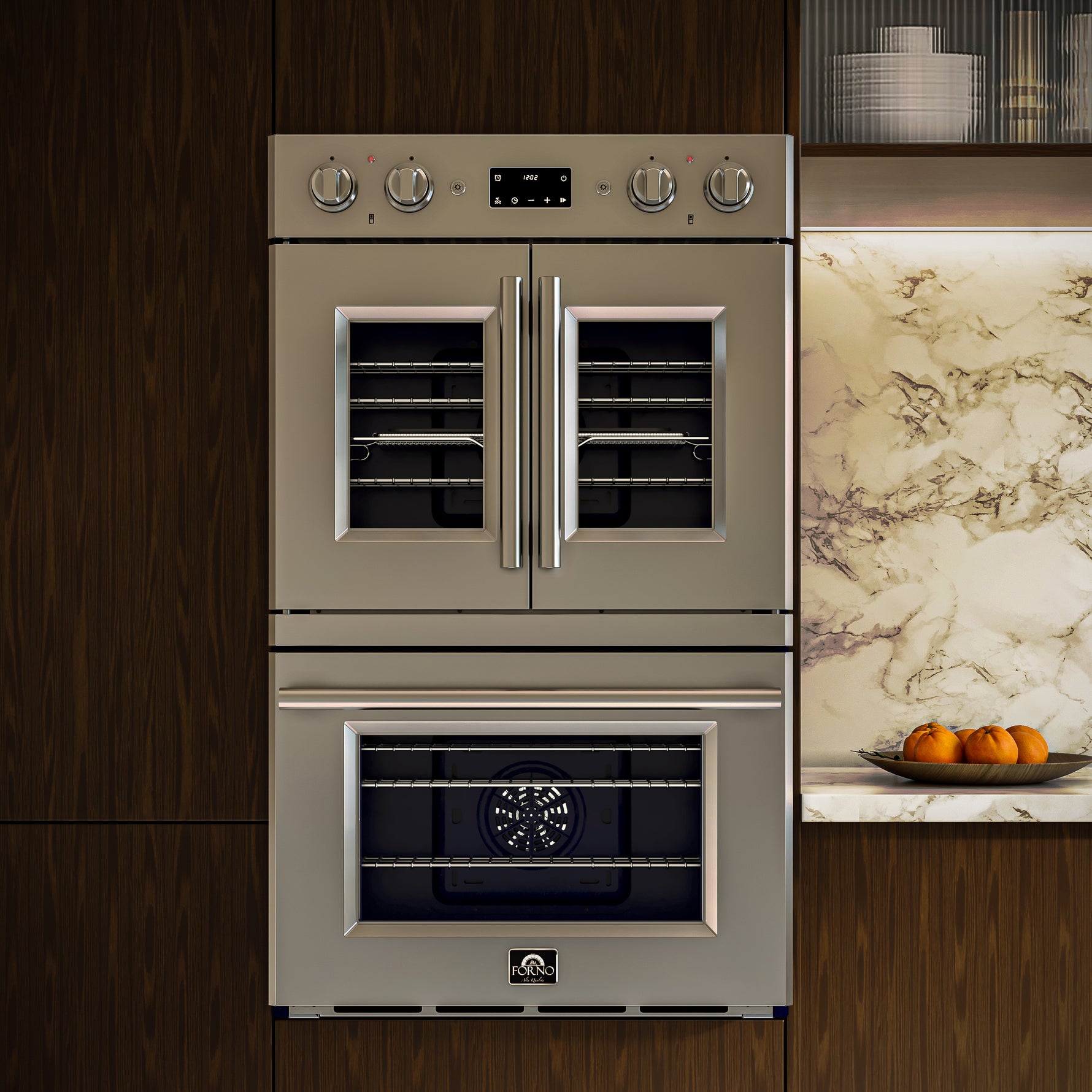 Forno Gallico 30-Inch Electric French Door Double Oven, Stainless Steel, Convection Cooking, Touch Control Panel, Self-Cleaning Function - BonPrix Électroménagers