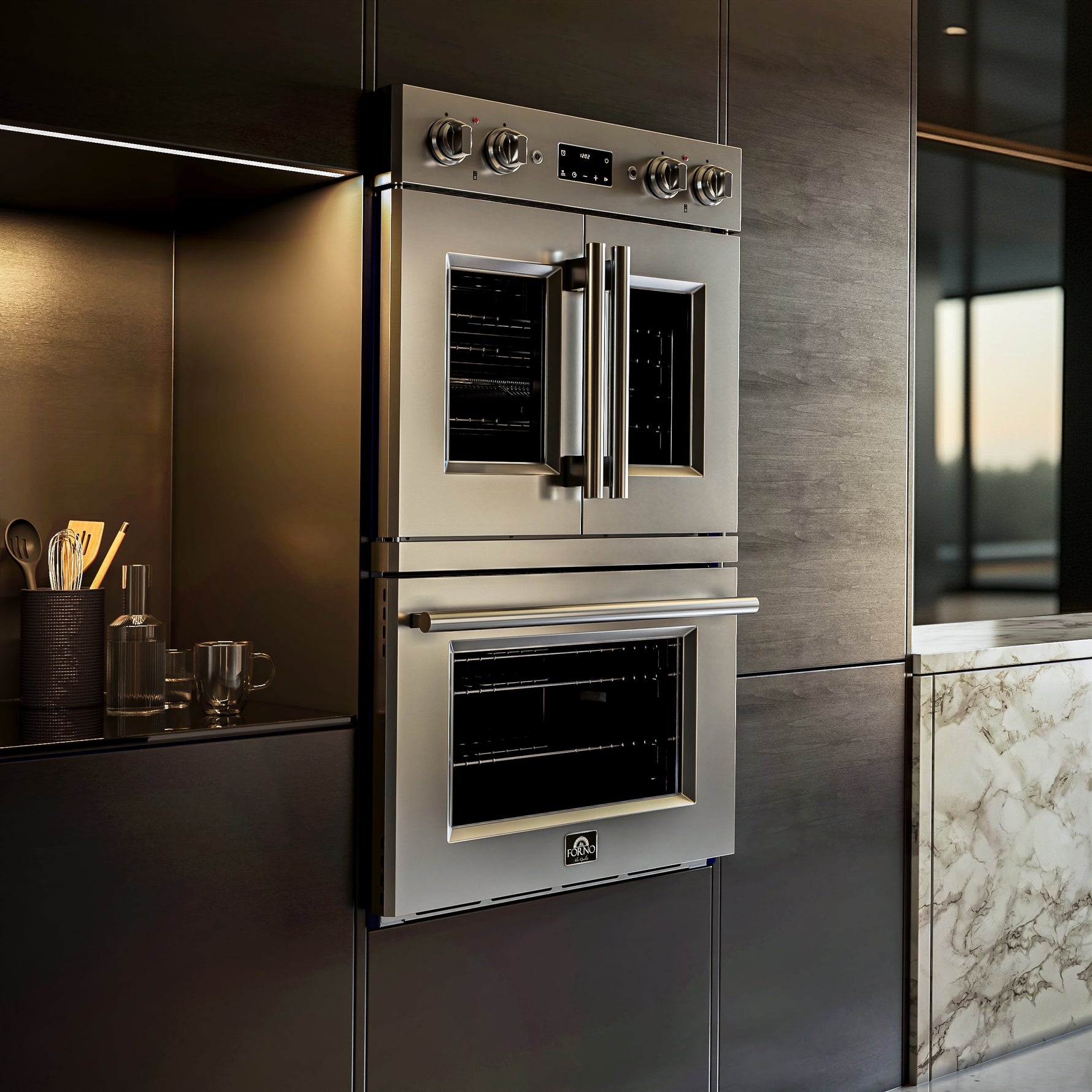 Forno Gallico 30-Inch Electric French Door Double Oven, Stainless Steel, Convection Cooking, Touch Control Panel, Self-Cleaning Function - BonPrix Électroménagers