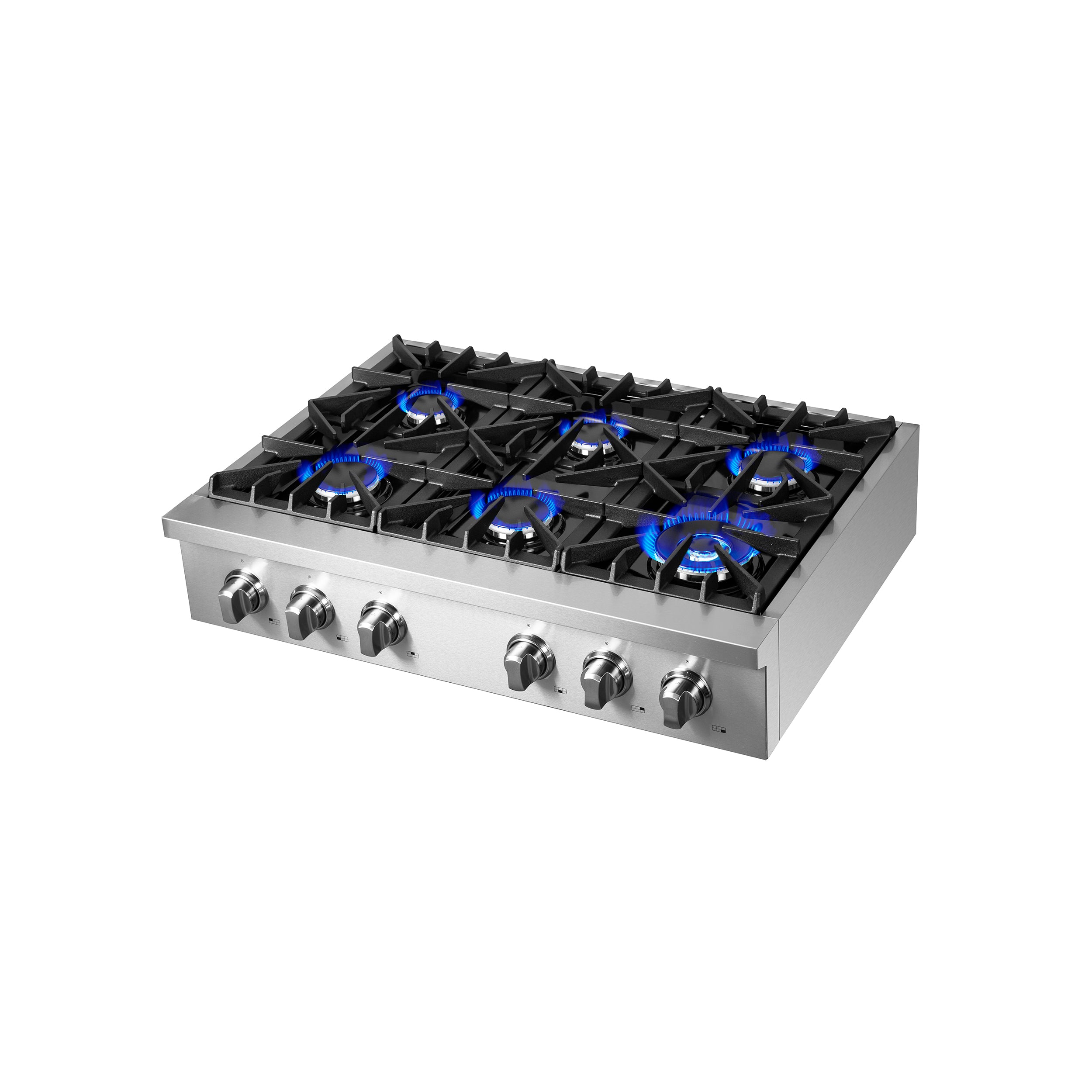 Forno Cossato Alta Qualita 36-Inch Pro-Style Gas Rangetop, Stainless Steel, 6 Sealed Burners, 83,000 BTU Total Output, Continuous Cast Iron Grates - BonPrix Électroménagers