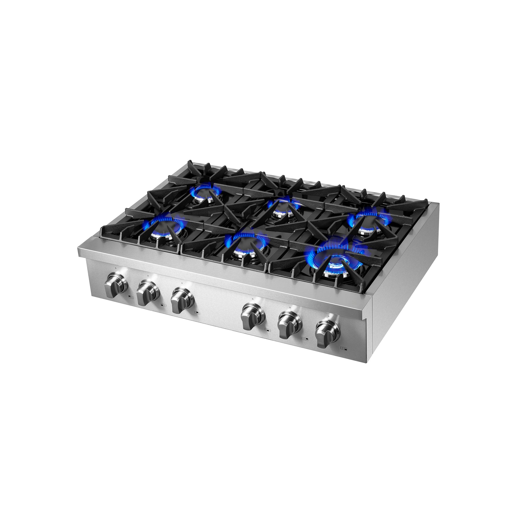Forno Cossato Alta Qualita 36-Inch Pro-Style Gas Rangetop, Stainless Steel, 6 Sealed Burners, 83,000 BTU Total Output, Continuous Cast Iron Grates - BonPrix Électroménagers