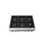 Forno Cossato Alta Qualita 36-Inch Pro-Style Gas Rangetop, Stainless Steel, 6 Sealed Burners, 83,000 BTU Total Output, Continuous Cast Iron Grates - BonPrix Électroménagers