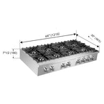 Forno Cossato Alta Qualita 48-Inch Pro-Style Gas Rangetop, Stainless Steel, 8 Sealed Burners, 107,000 BTU Total Output, Continuous Cast Iron Grates - BonPrix Électroménagers