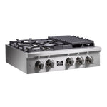 Forno Spezia Alta Qualita 30-Inch Pro-Style Gas Rangetop, Stainless Steel, 5 Sealed Burners, Continuous Cast Iron Grates, High Heat Output - BonPrix Électroménagers