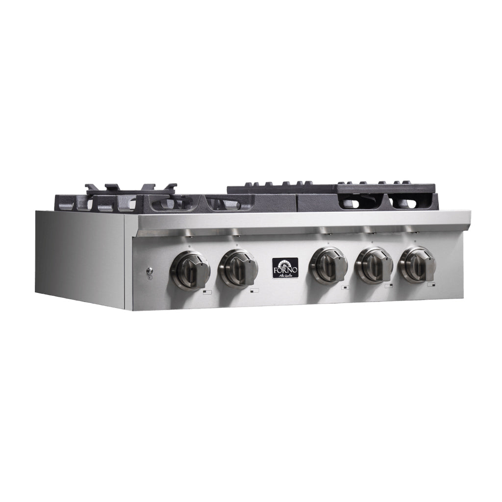Forno Spezia Alta Qualita 30-Inch Pro-Style Gas Rangetop, Stainless Steel, 5 Sealed Burners, Continuous Cast Iron Grates, High Heat Output - BonPrix Électroménagers