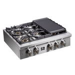 Forno Spezia Alta Qualita 30-Inch Pro-Style Gas Rangetop, Stainless Steel, 5 Sealed Burners, Continuous Cast Iron Grates, High Heat Output - BonPrix Électroménagers