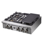 Forno Spezia Alta Qualita 30-Inch Pro-Style Gas Rangetop, Stainless Steel, 5 Sealed Burners, Continuous Cast Iron Grates, High Heat Output - BonPrix Électroménagers