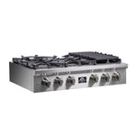 Forno Spezia Alta Qualita 36-Inch Pro-Style Gas Rangetop, Stainless Steel, 6 Sealed Burners, Continuous Cast Iron Grates, High Heat Output - BonPrix Électroménagers