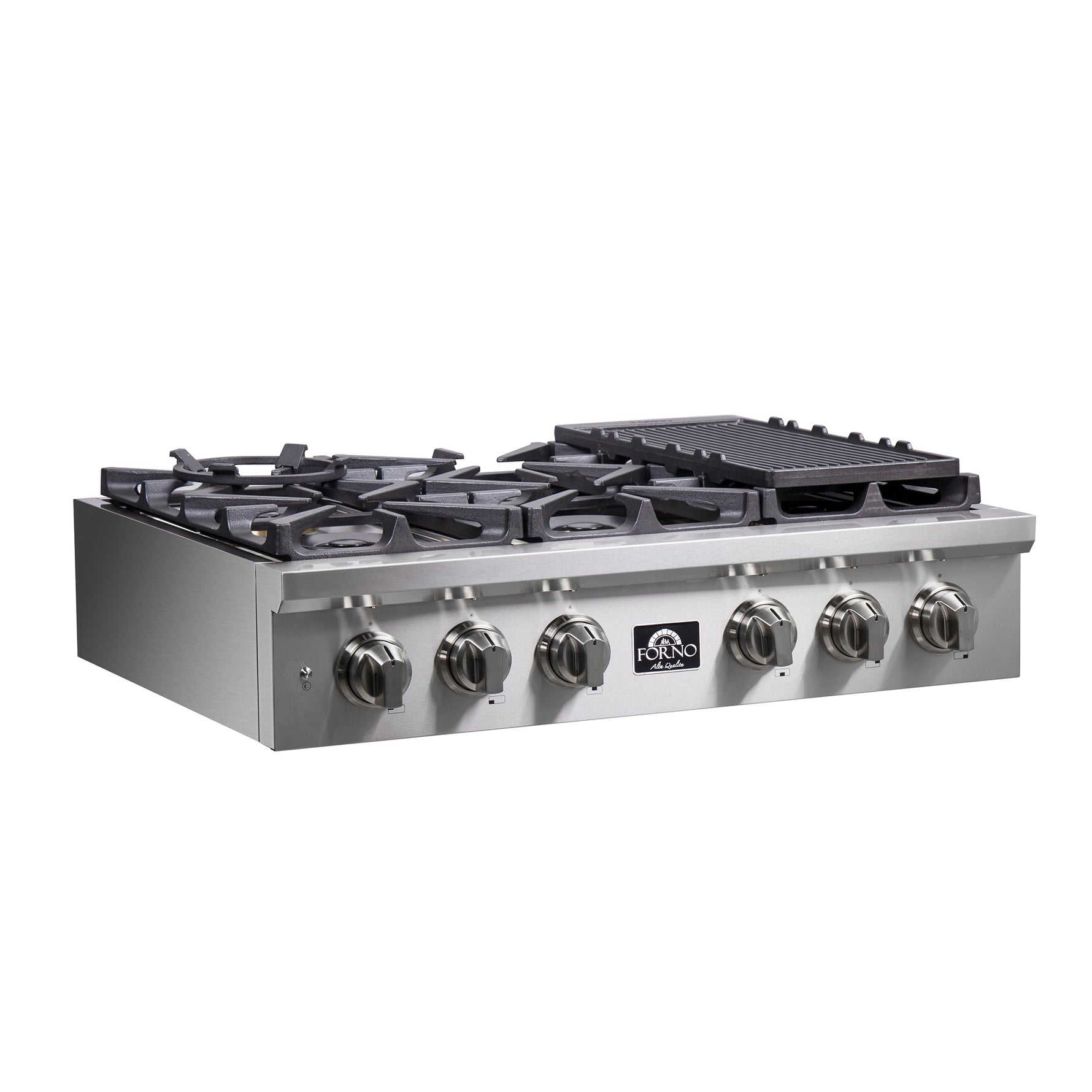 Forno Spezia Alta Qualita 36-Inch Pro-Style Gas Rangetop, Stainless Steel, 6 Sealed Burners, Continuous Cast Iron Grates, High Heat Output - BonPrix Électroménagers