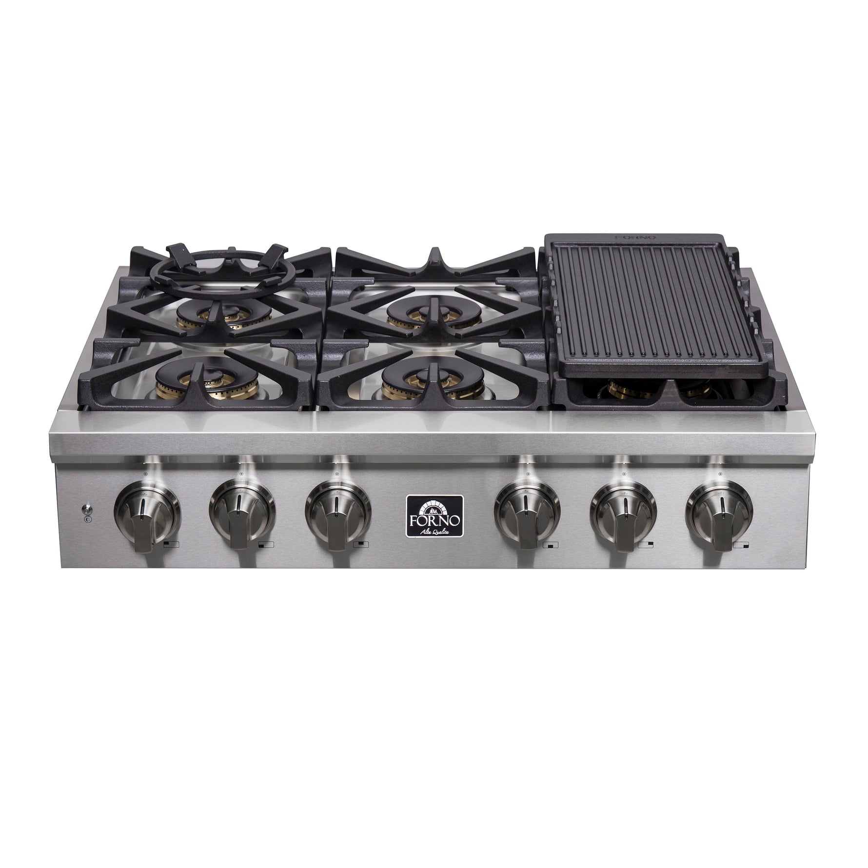 Forno Spezia Alta Qualita 36-Inch Pro-Style Gas Rangetop, Stainless Steel, 6 Sealed Burners, Continuous Cast Iron Grates, High Heat Output - BonPrix Électroménagers