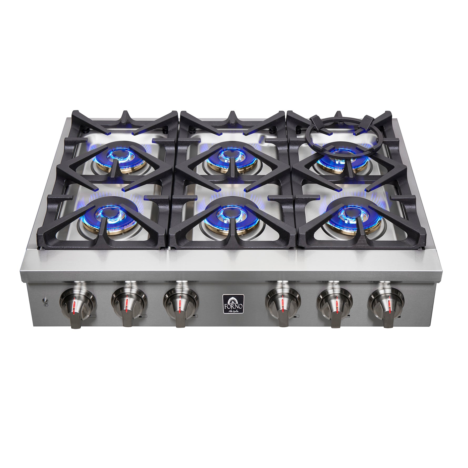 Forno Spezia Alta Qualita 36-Inch Pro-Style Gas Rangetop, Stainless Steel, 6 Sealed Burners, Continuous Cast Iron Grates, High Heat Output - BonPrix Électroménagers
