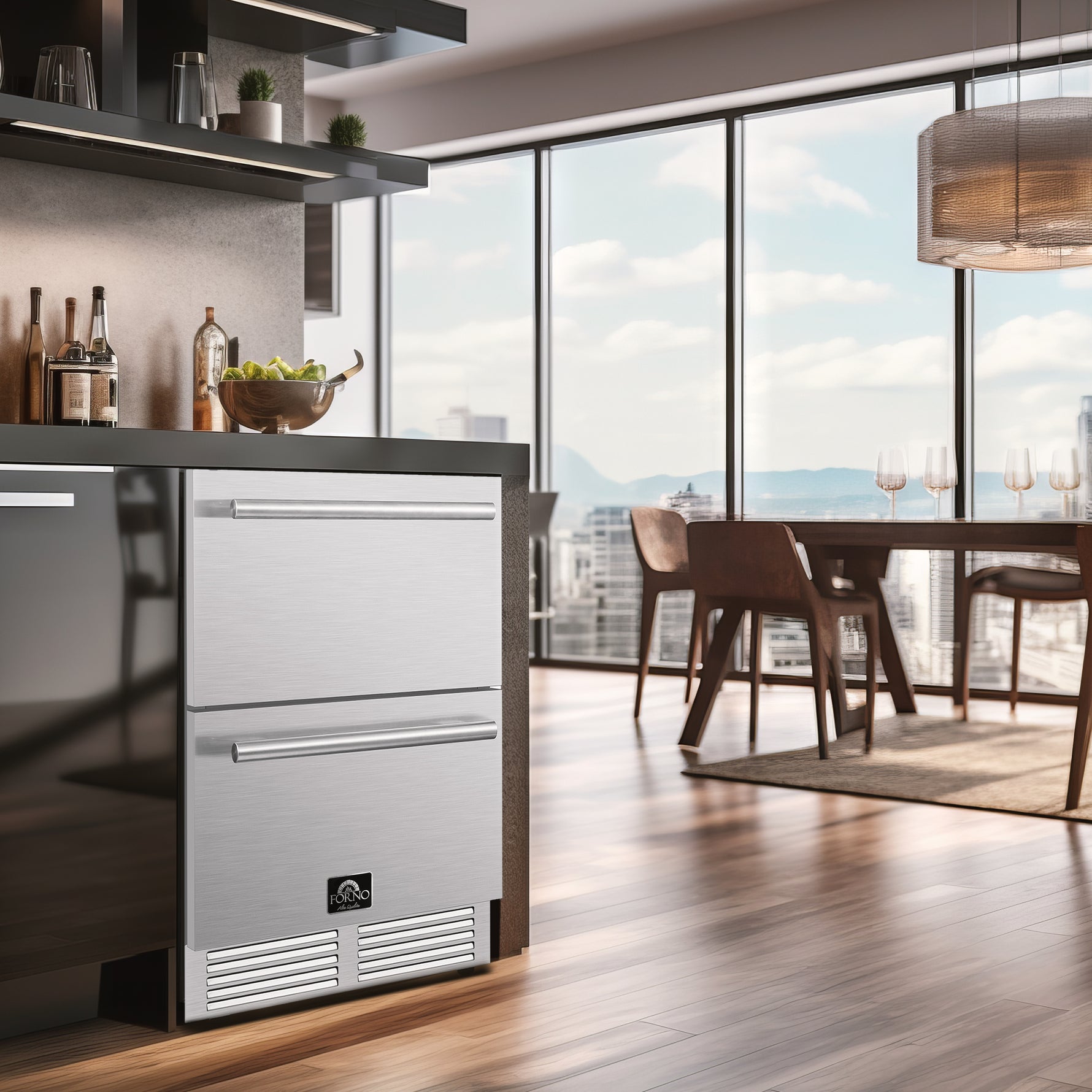 Forno Como 24-Inch Indoor Outdoor Drawer Refrigerator, 4.87 cu.ft, Stainless Steel Interior, Adjustable Shelves, LED Lighting - BonPrix Électroménagers