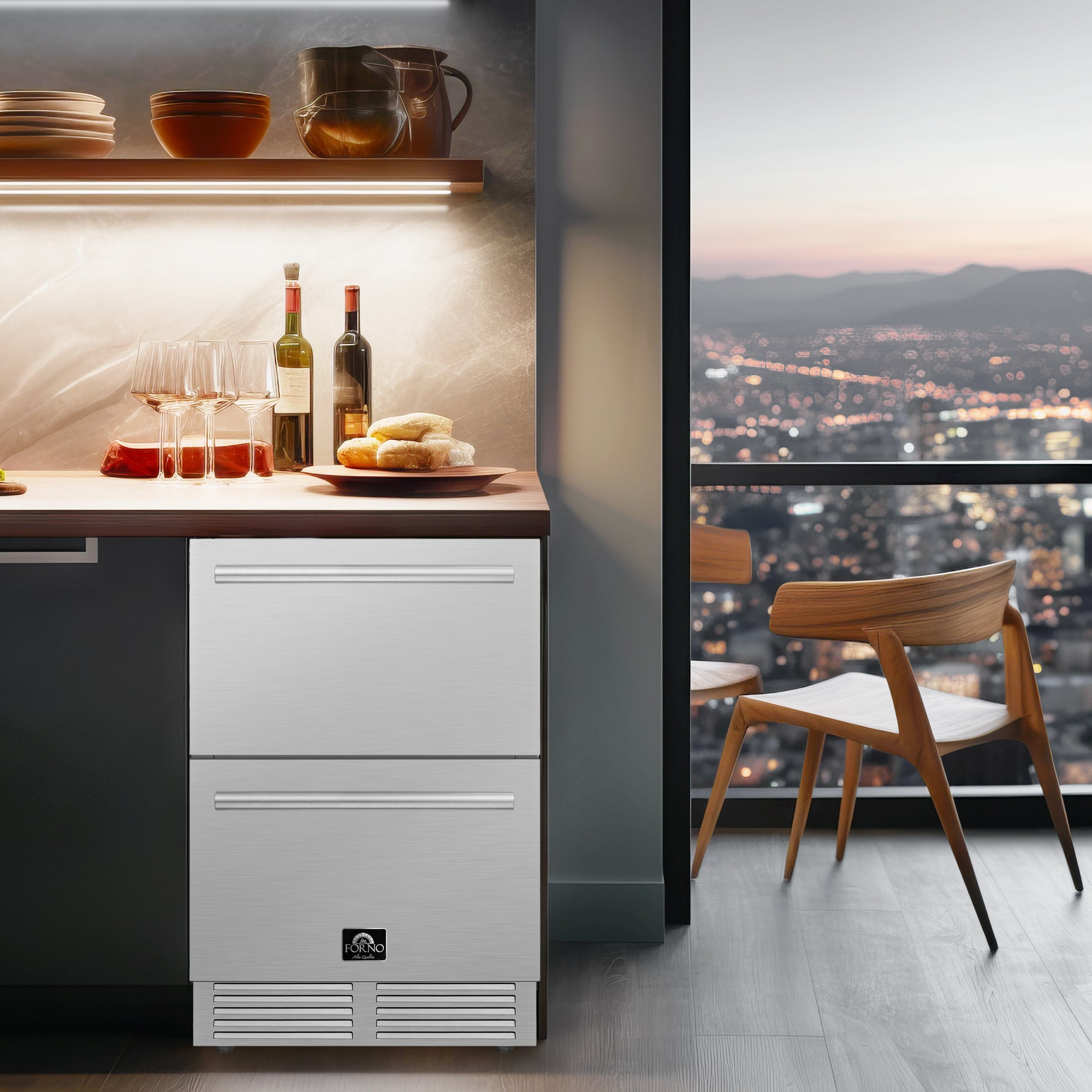 Forno Como 24-Inch Indoor Outdoor Drawer Refrigerator, 4.87 cu.ft, Stainless Steel Interior, Adjustable Shelves, LED Lighting - BonPrix Électroménagers