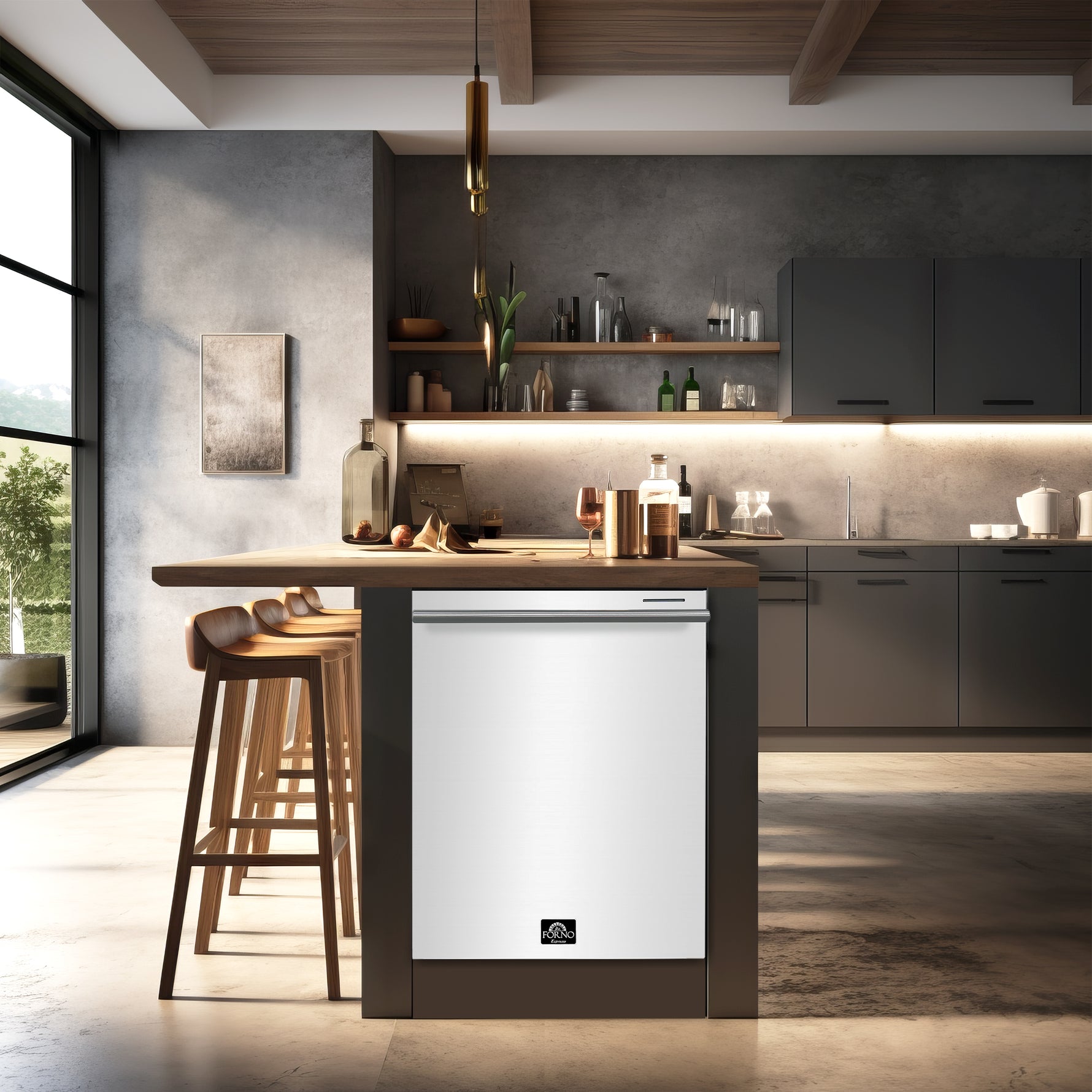 FORNO Premium 4-Piece Kitchen Bundle - Leonardo Espresso 30" White Range, 30" White Range Hood, 31" White Bottom Freezer Refrigerator, 24" White Built-In Dishwasher - FBDL-006-03CA - BonPrix Électroménagers