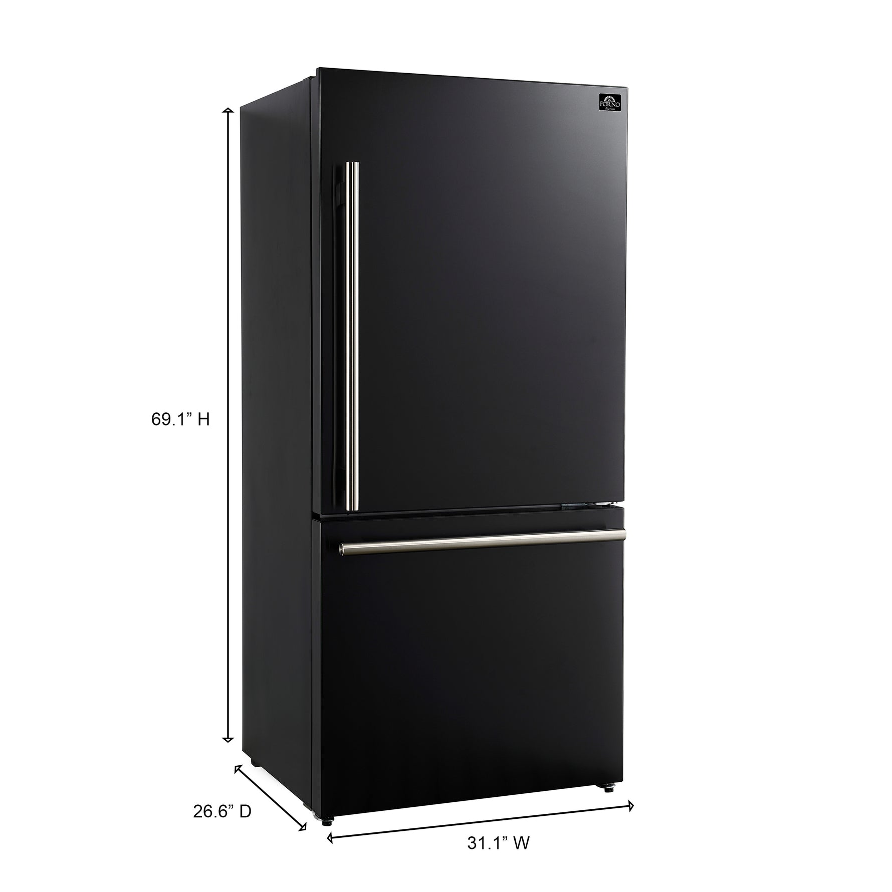 Forno Milano Espresso 31-Inch Bottom Freezer Refrigerator, Black, 17.2 cu.ft Capacity, Energy Efficient - BonPrix Électroménagers