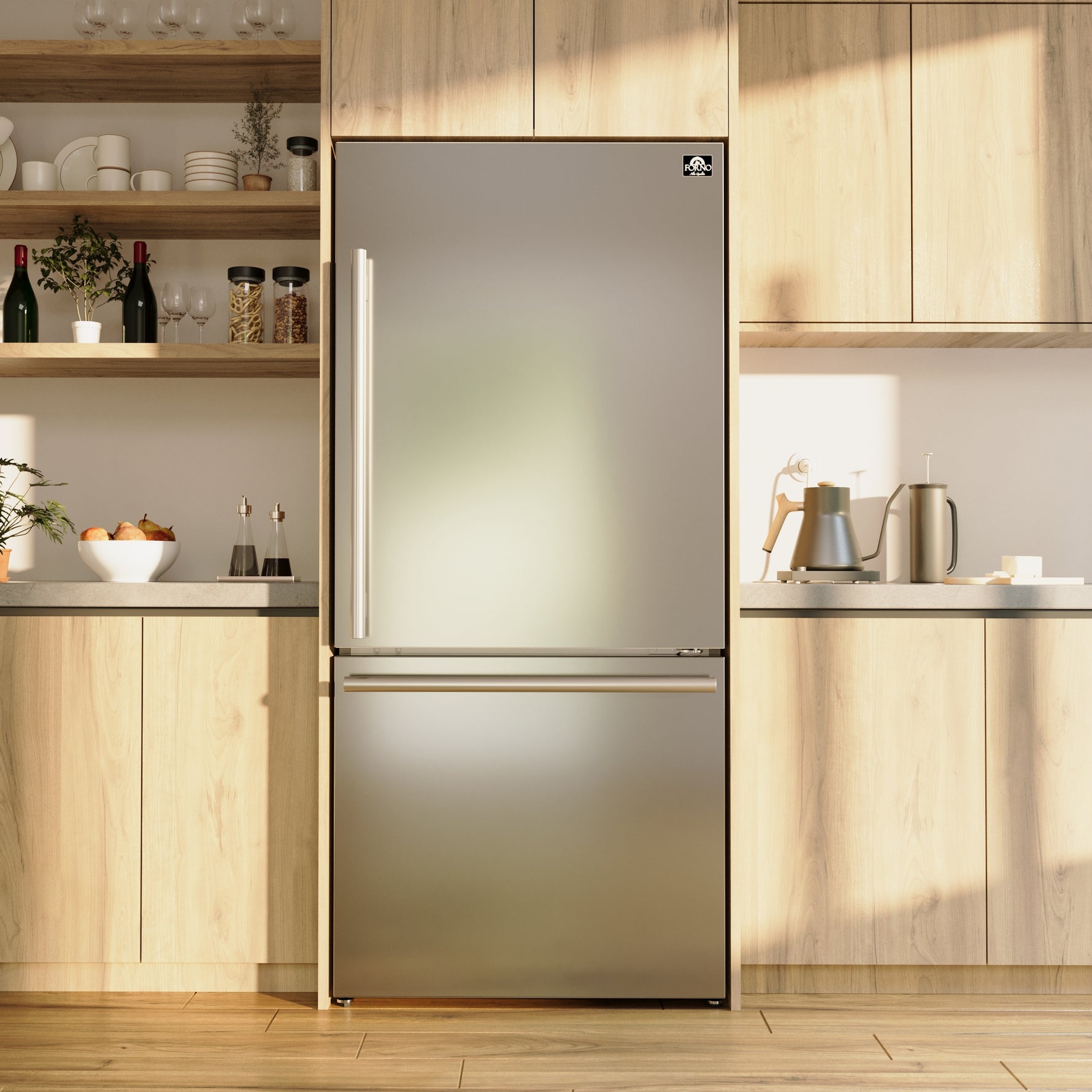 Forno Milano Espresso 31-Inch Bottom Freezer Refrigerator, Stainless Steel, 17.2 cu.ft Capacity, Right Swing Door, Energy Efficient - BonPrix Électroménagers