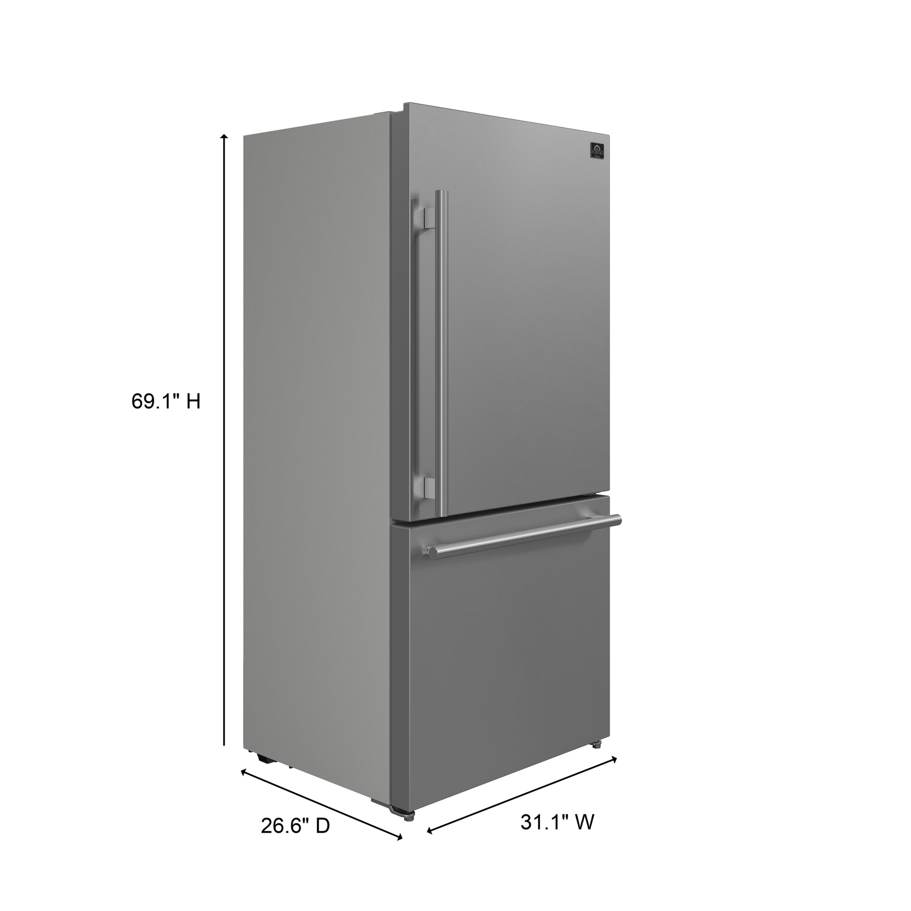 Forno Milano Espresso 31-Inch Bottom Freezer Refrigerator, Stainless Steel, 17.2 cu.ft Capacity, Right Swing Door, Energy Efficient - BonPrix Électroménagers