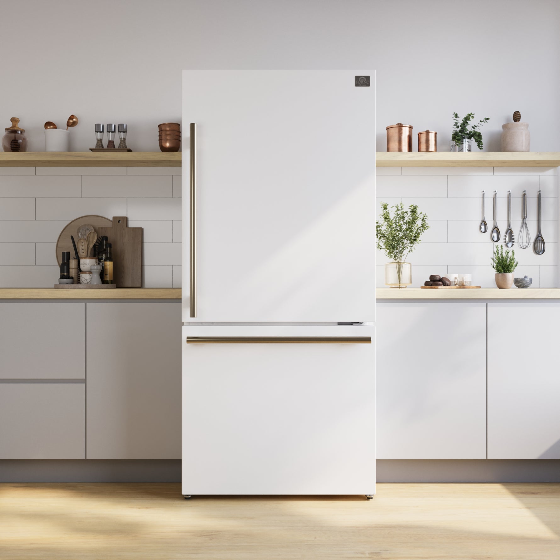 Forno Milano Espresso 31-Inch Bottom Freezer Refrigerator, White, 17.2 cu.ft Capacity, Energy Efficient - BonPrix Électroménagers