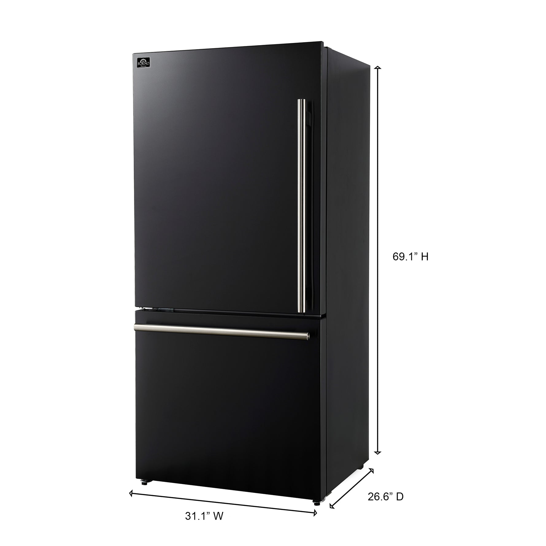 Forno Milano Espresso 31-Inch Black Bottom Freezer Refrigerator, 17.2 Cu. Ft., Energy-Efficient, No Frost, Built-In Ice Maker - BonPrix Électroménagers