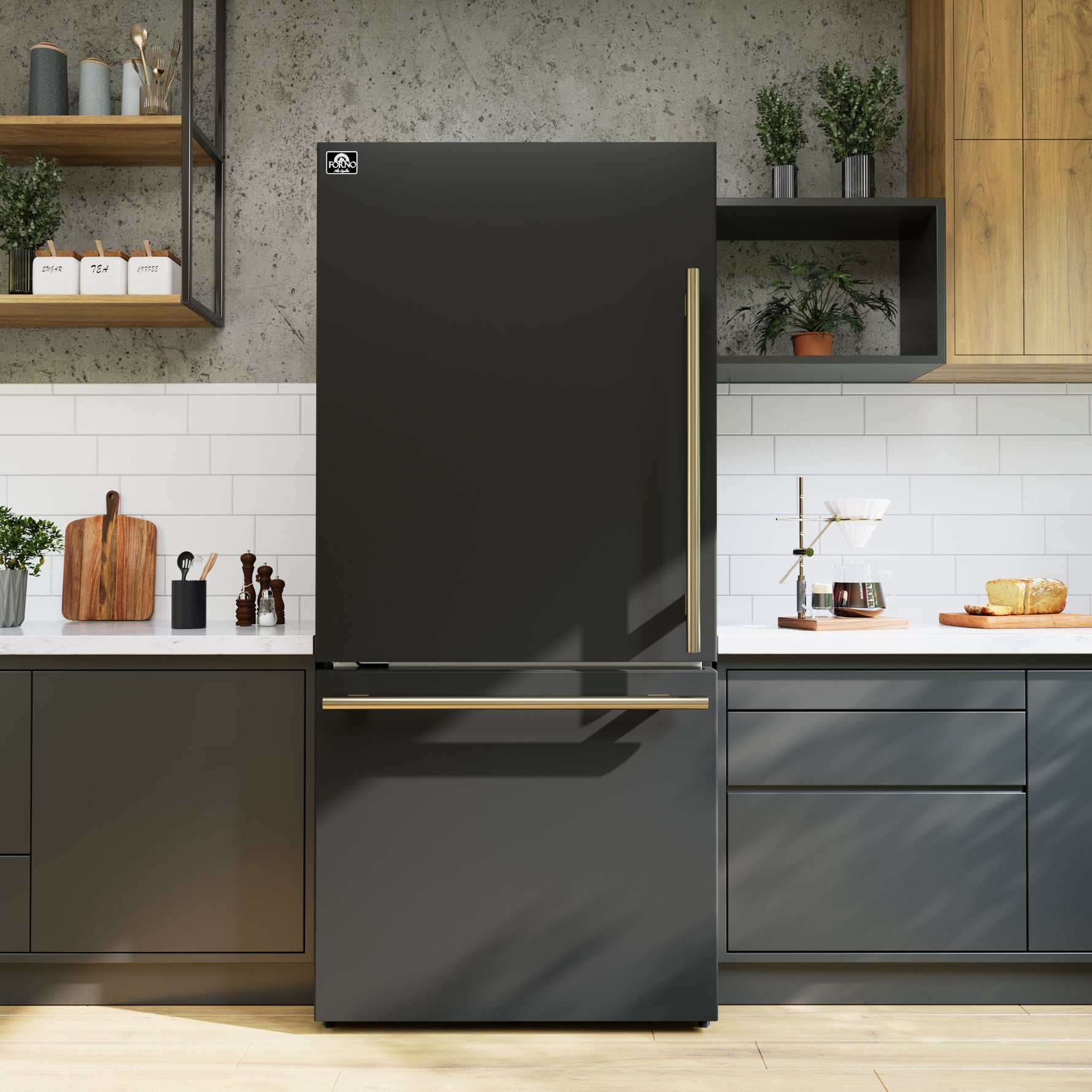 Forno Milano Espresso 31-Inch Black Bottom Freezer Refrigerator, 17.2 Cu. Ft., Energy-Efficient, No Frost, Built-In Ice Maker - BonPrix Électroménagers