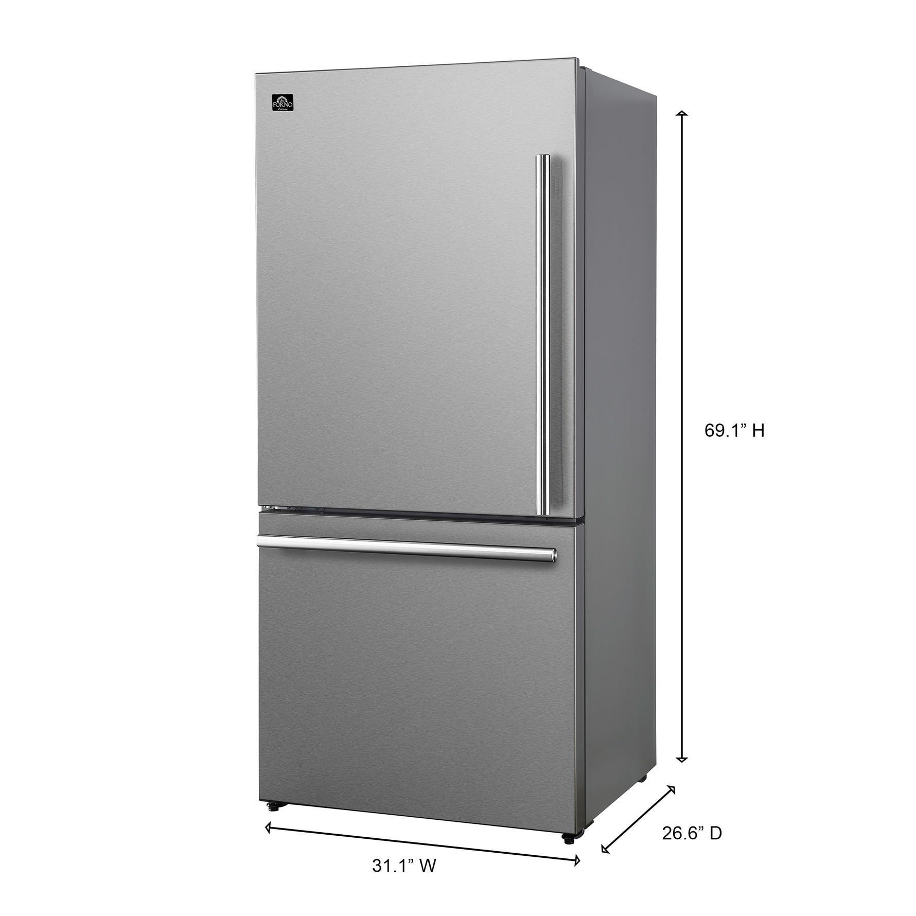 Forno Milano Espresso 31-Inch Stainless Steel Bottom Freezer Refrigerator, 17.2 cu.ft., Built-In Ice Maker, ENERGY STAR - BonPrix Électroménagers