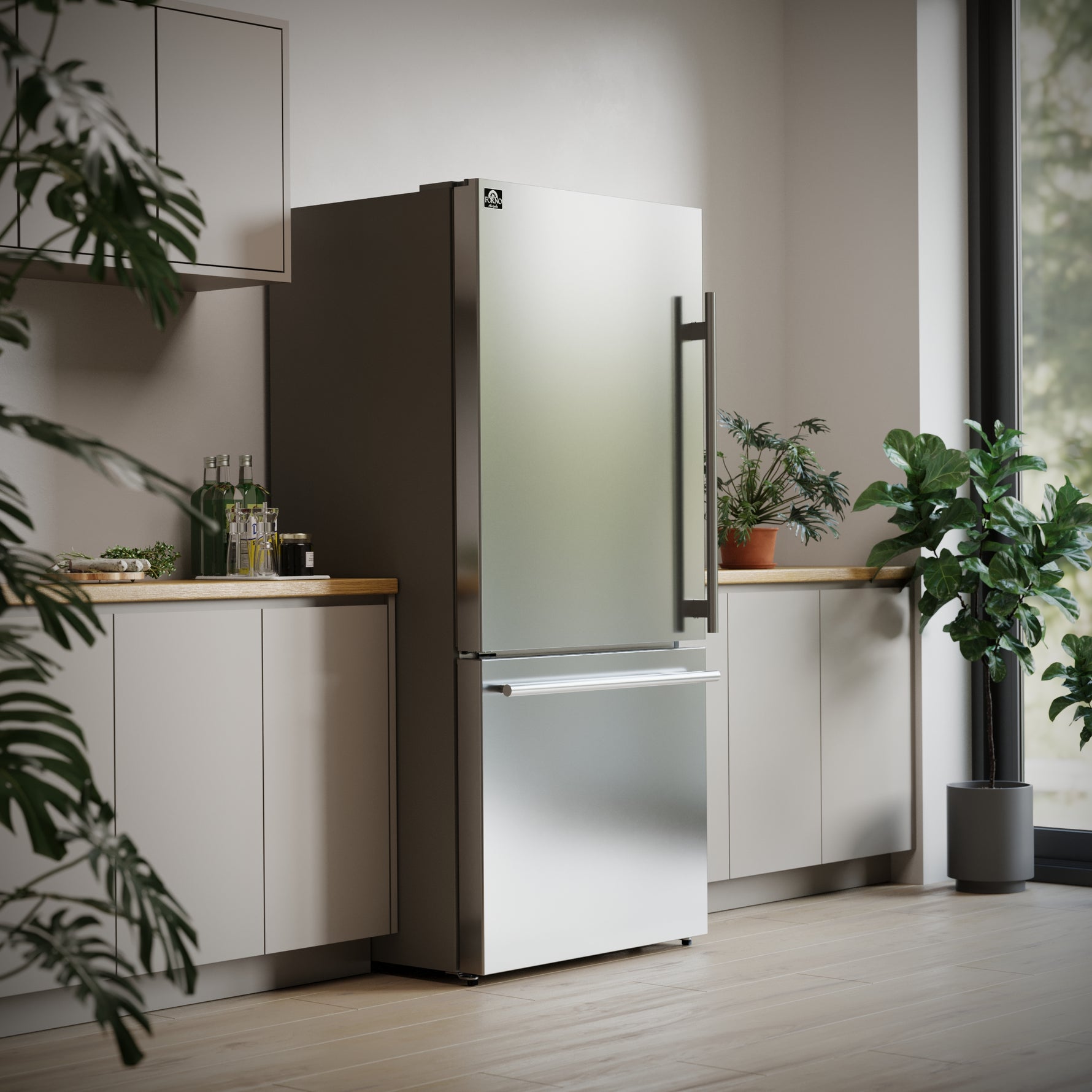 Forno Milano Espresso 31-Inch Stainless Steel Bottom Freezer Refrigerator, 17.2 cu.ft., Built-In Ice Maker, ENERGY STAR - BonPrix Électroménagers
