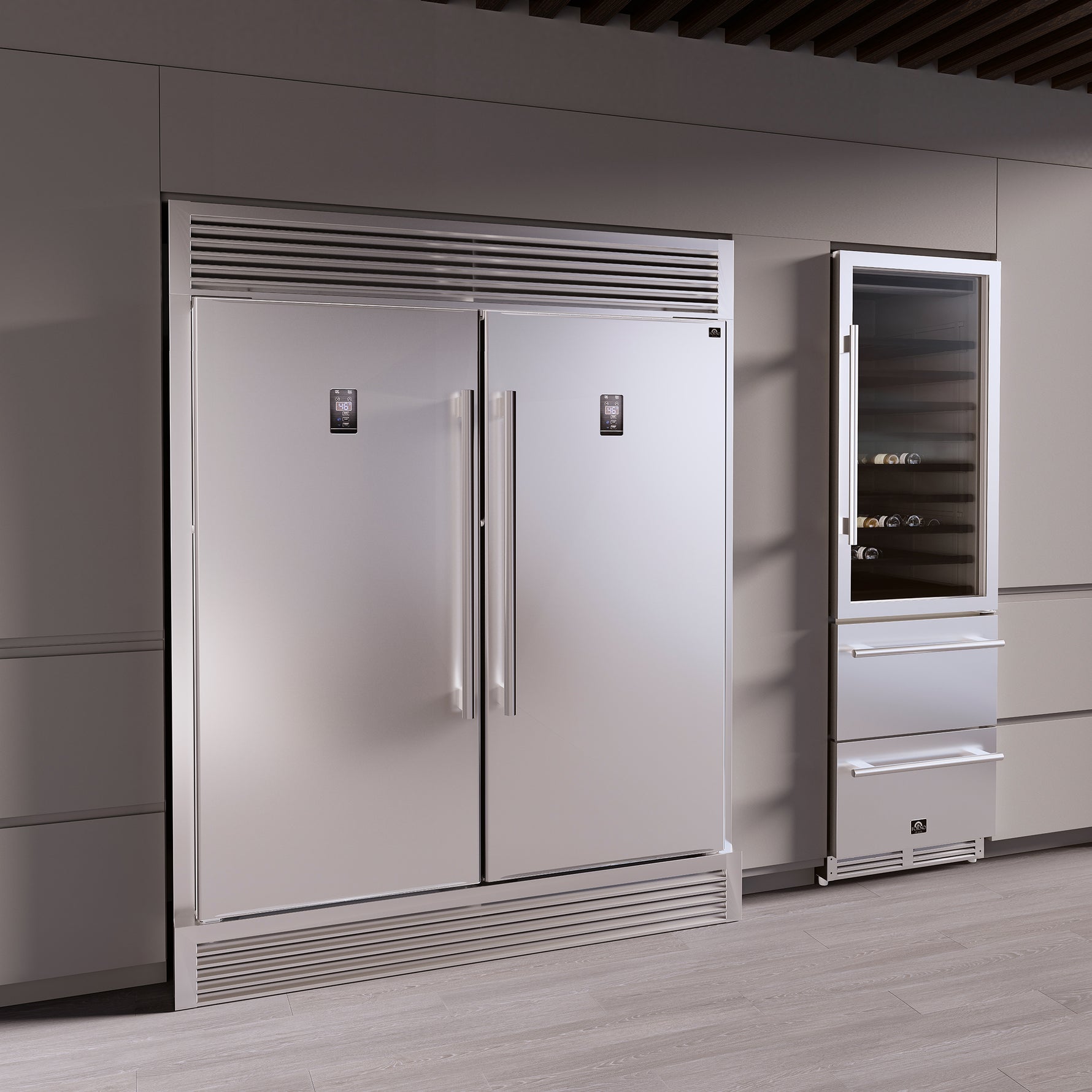 Forno Rizzuto 56-Inch Convertible Refrigerator/Freezer Set, 27.6 cu.ft Total Capacity, Decorative Grill, ENERGY STAR Certified - BonPrix Électroménagers
