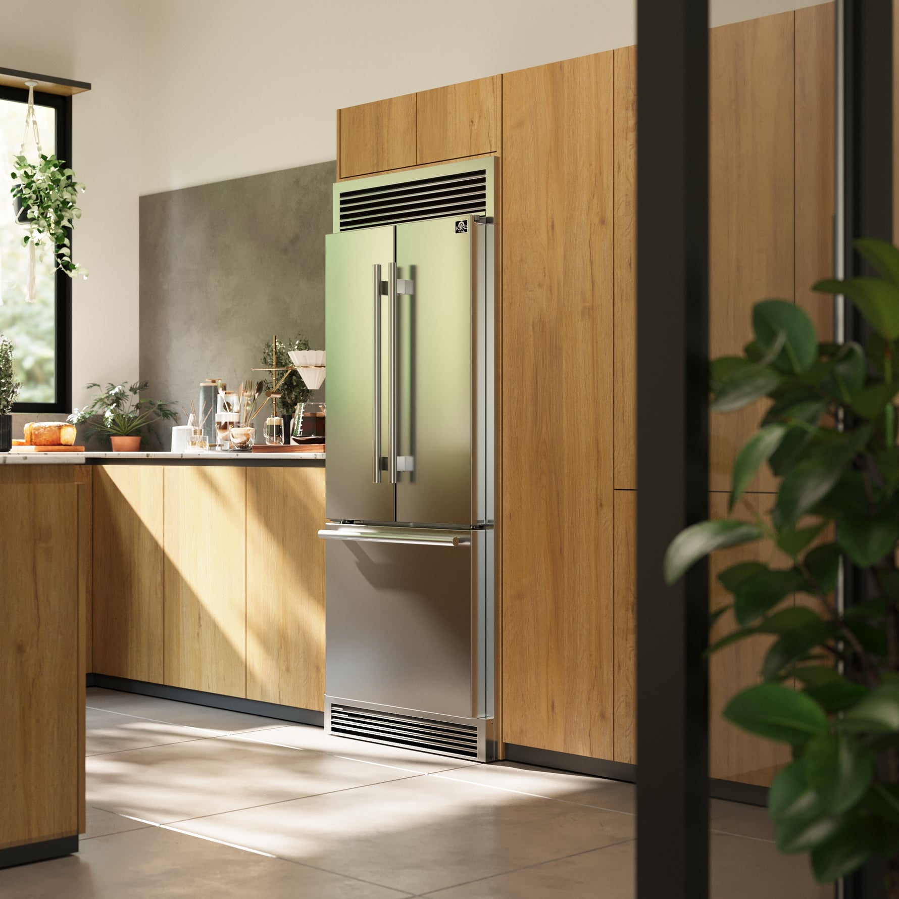 Forno Gallipoli 30-Inch French Door Refrigerator, 17.5 cu.ft Capacity, Decorative Grill, 34-Inch Width, Stainless Steel, No Frost Technology, Energy Efficient - BonPrix Électroménagers