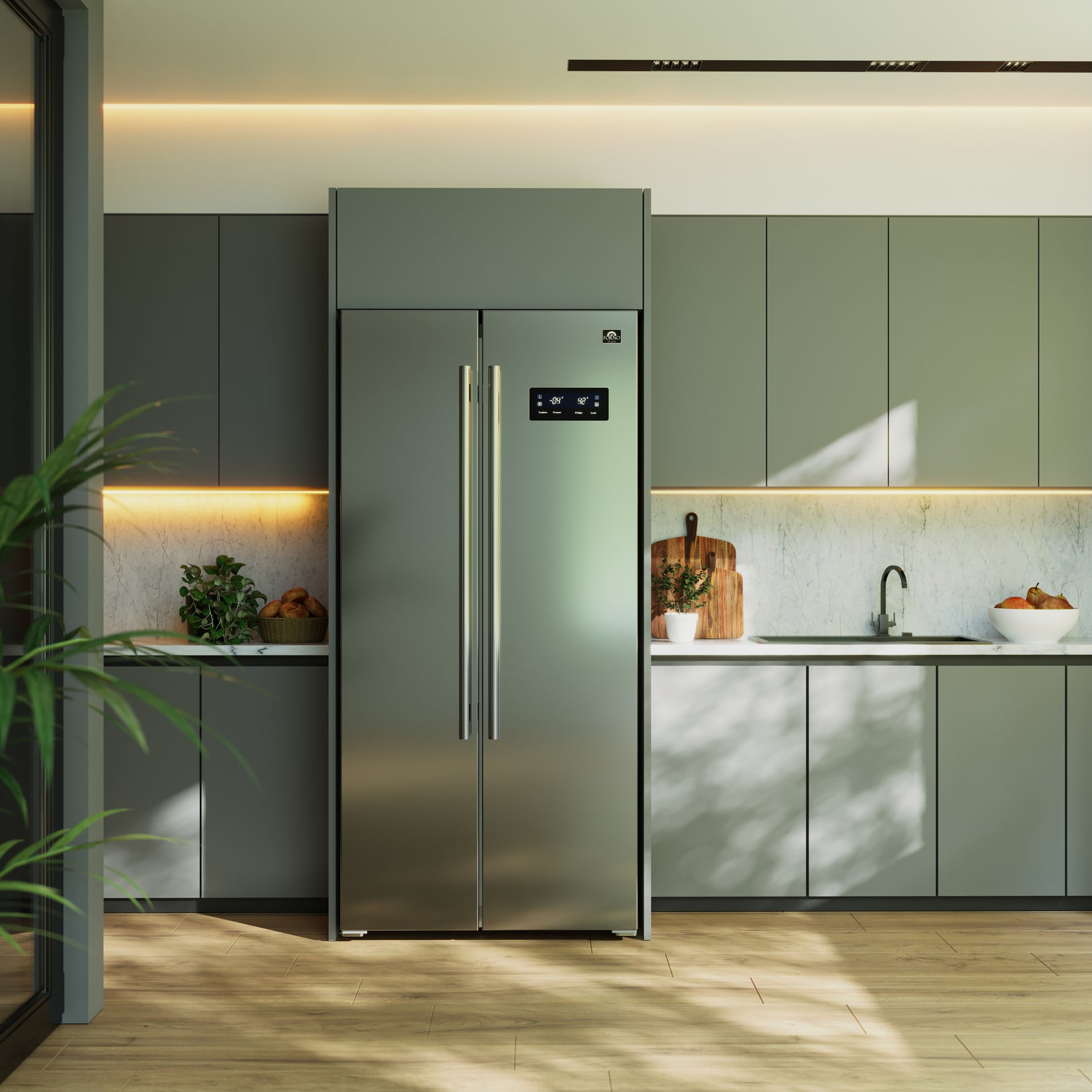 Forno Salerno 33-Inch Side-by-Side Stainless Steel Refrigerator, 15.6 cu.ft, ENERGY STAR Certified - BonPrix Électroménagers