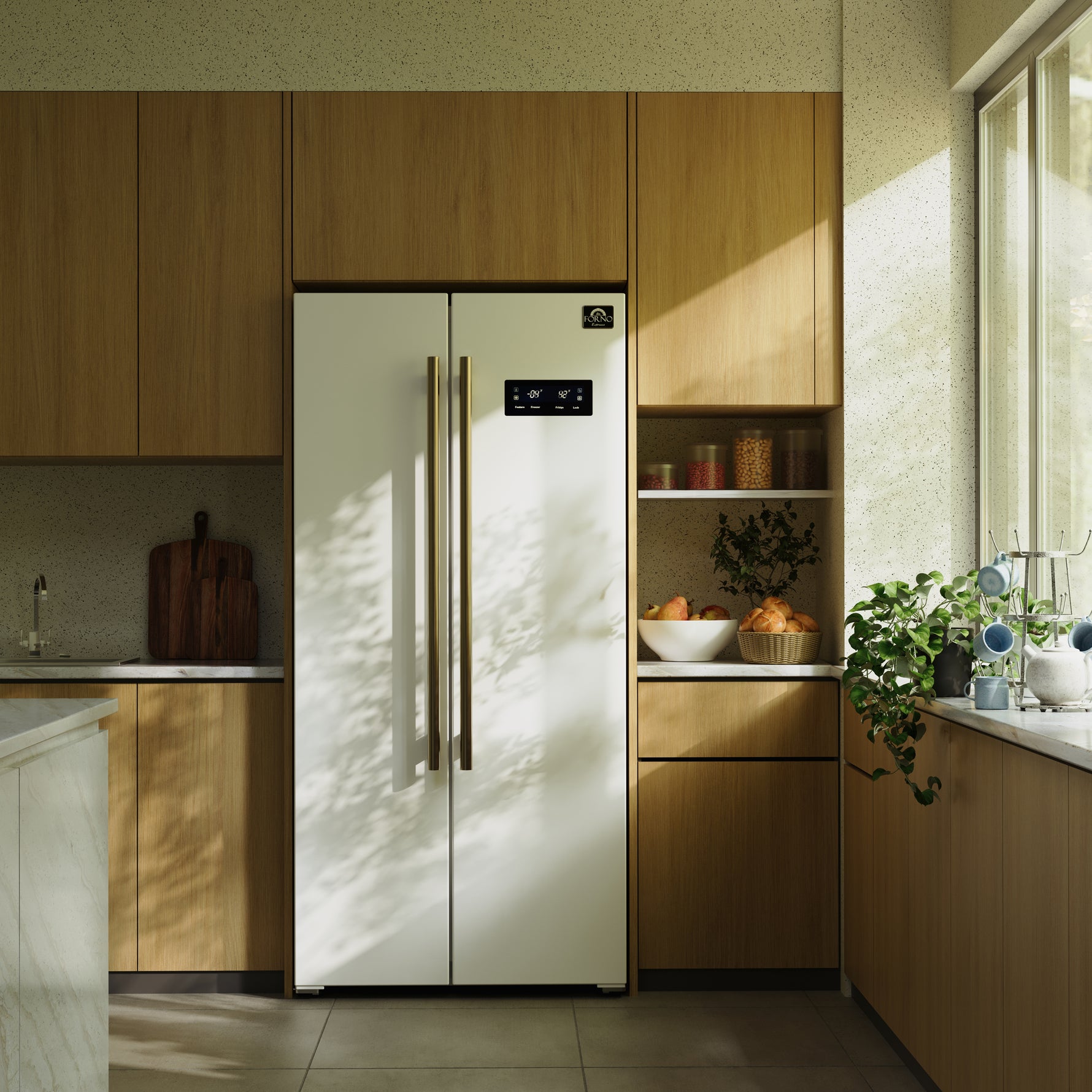 Forno Salerno Espresso 33-Inch White Side-by-Side Refrigerator, 15.6 Cu. Ft., Energy-Efficient, No Frost, Modern Design - BonPrix Électroménagers