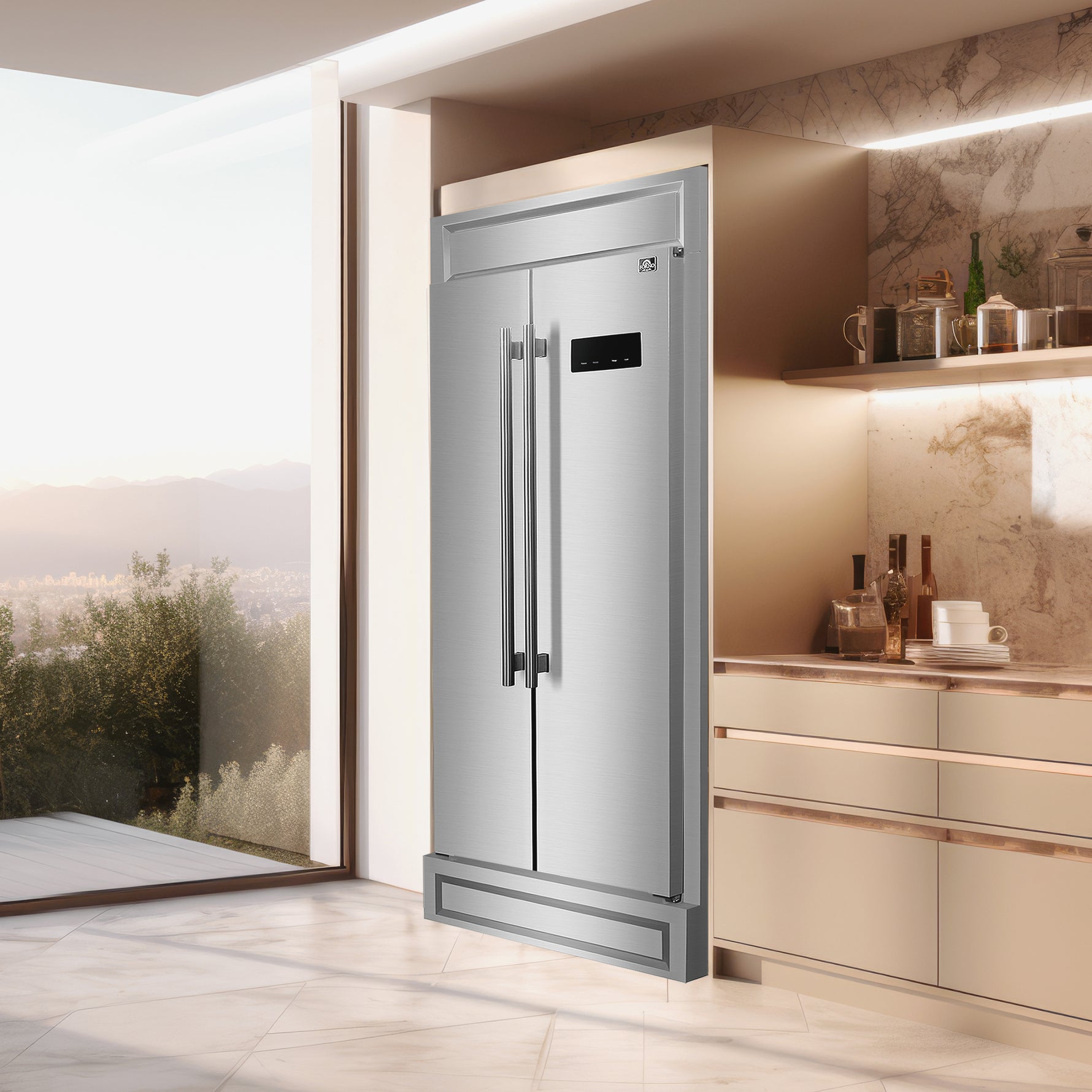 Forno Salerno 37-Inch Built-In Stainless Steel Refrigerator, 15.6 cu.ft, Modern Decorative Grill, ENERGY STAR Certified - BonPrix Électroménagers