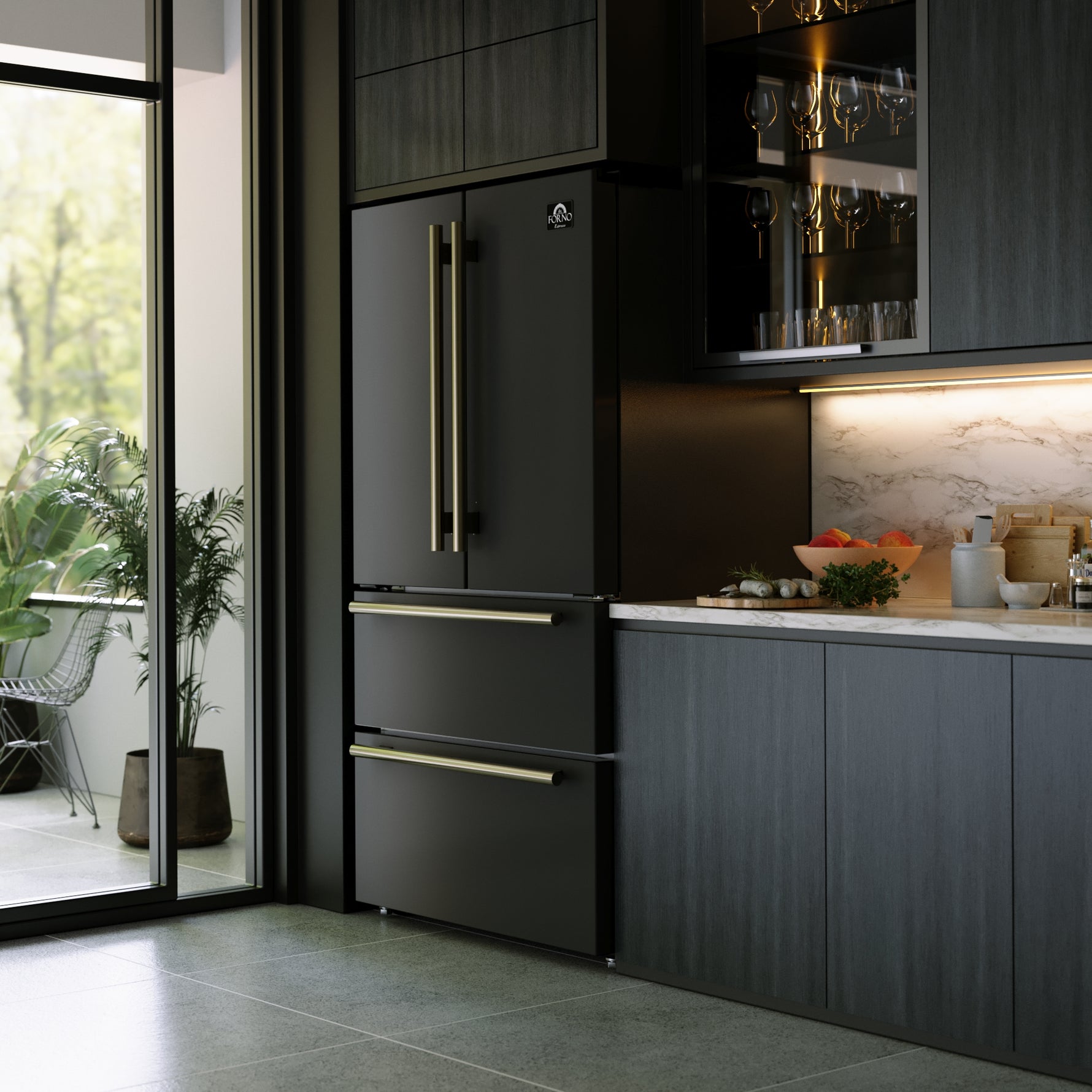 Forno Moena Espresso 36-Inch Black French Door Refrigerator, 19.2 Cu. Ft., Frost-Free, Automatic Ice Maker, ENERGY STAR Certified - BonPrix Électroménagers