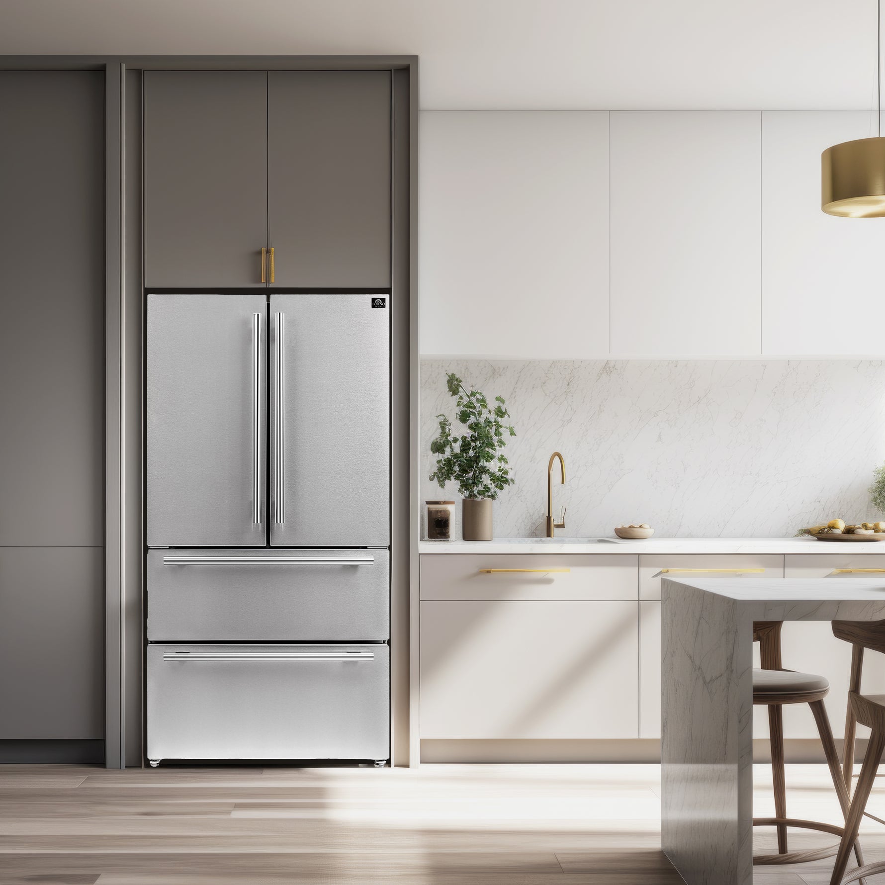 Forno Moena 36-Inch French Door Refrigerator, 19.2 cu.ft, Counter Depth, Ice Maker, Stainless Steel Interior Panel, ENERGY STAR Certified - BonPrix Électroménagers