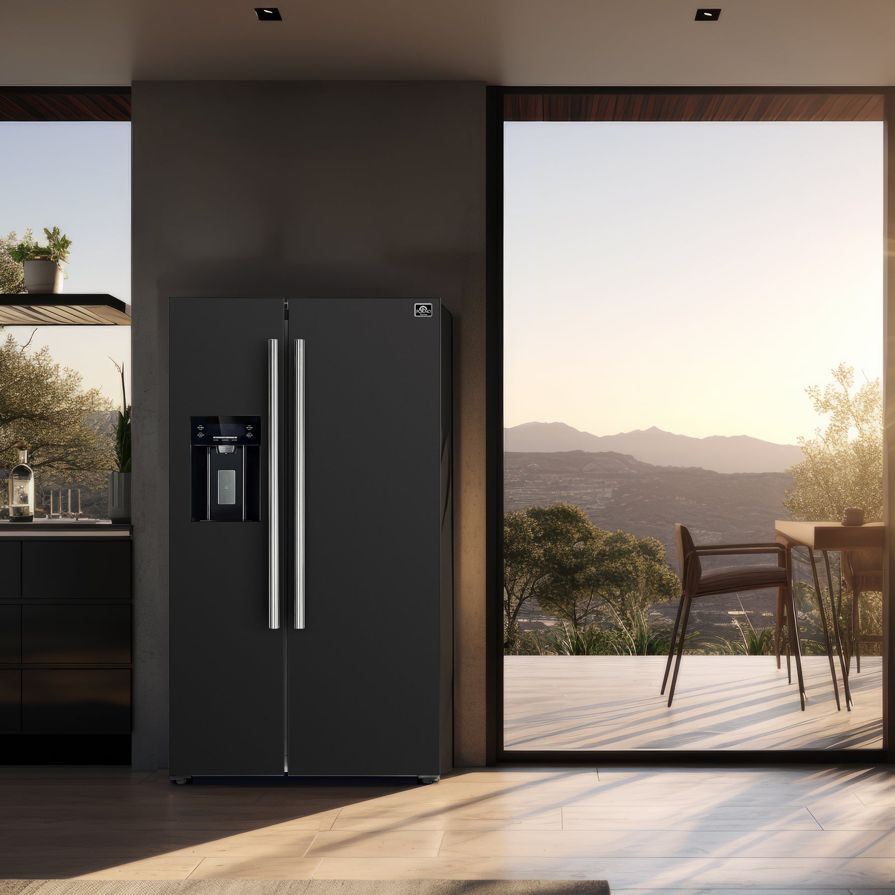 Forno Salerno Espresso 36-Inch Black Side-by-Side Refrigerator, 20 Cu. Ft., Frost-Free, Ice & Water Dispenser, ENERGY STAR Certified - BonPrix Électroménagers