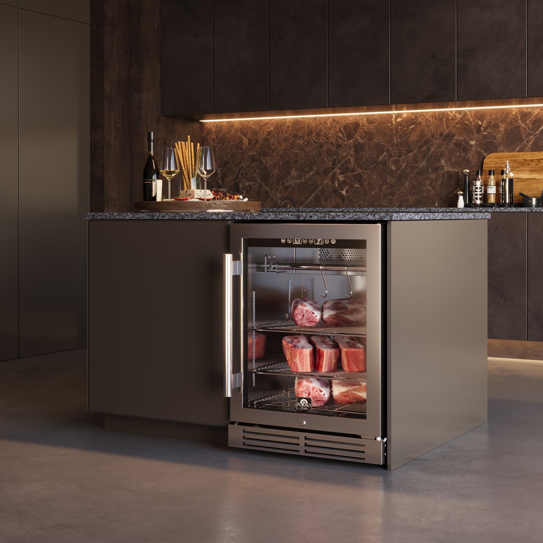 Forno Asciutto 24-Inch Dry Aging Cabinet, Stainless Steel 304, 4.41 cu.ft, LED Lighting, Adjustable Shelves - BonPrix Électroménagers