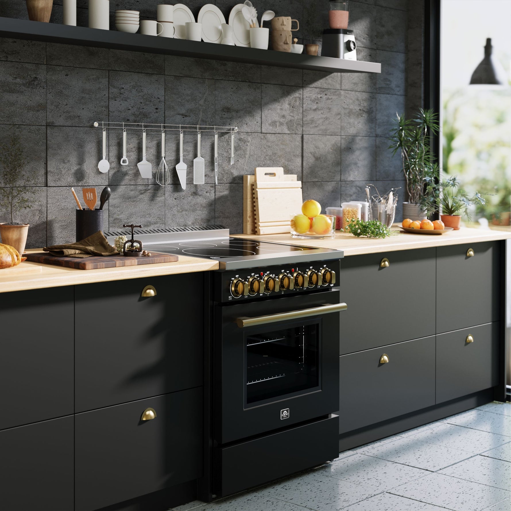 Forno Paolo 30-Inch Freestanding Electric Range, Black, 4.38 cu.ft, True Convection Oven, Energy Efficient - BonPrix Électroménagers