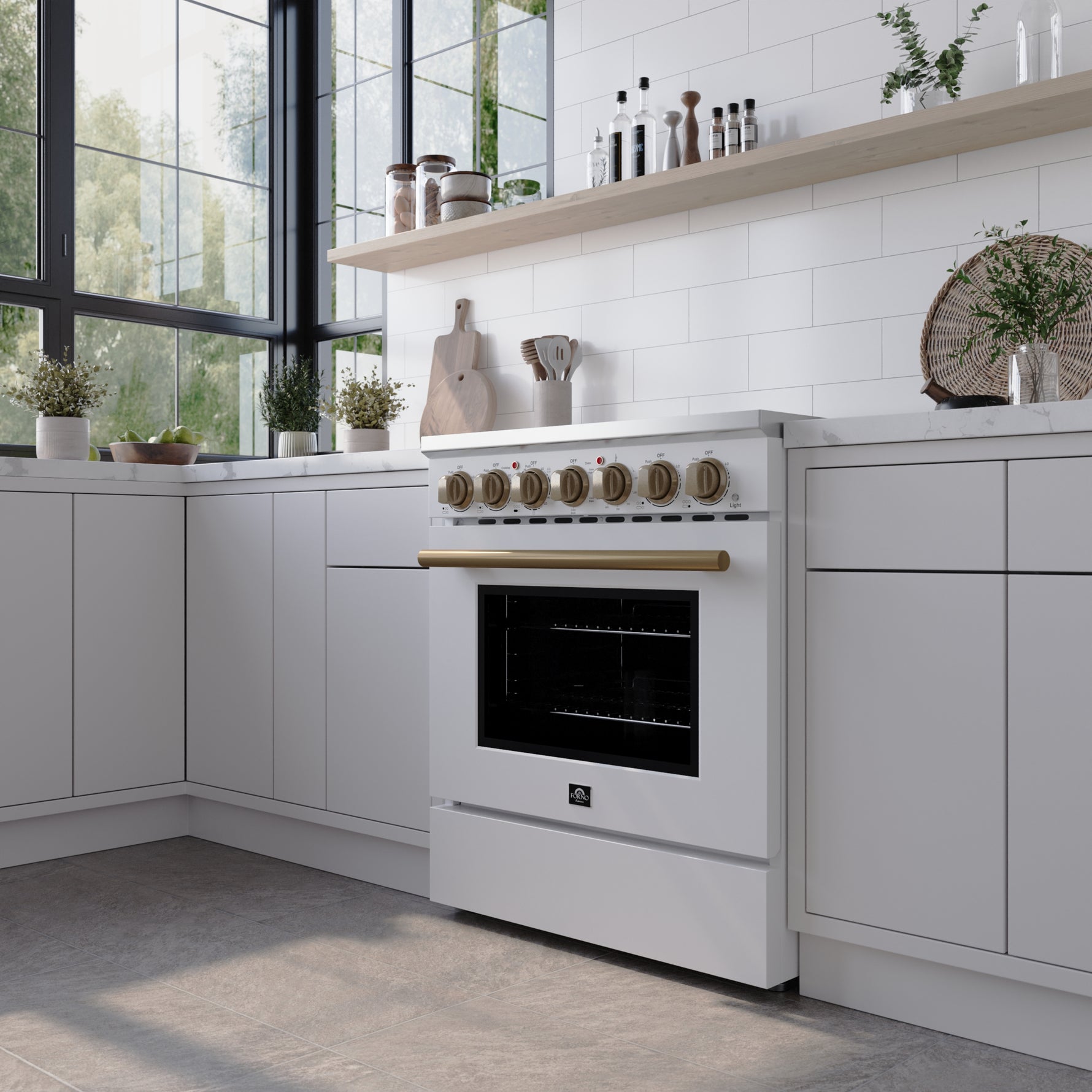 Forno Paolo 30-Inch Freestanding Electric Range, White, 4.38 cu.ft, True Convection Oven, Energy Efficient - BonPrix Électroménagers