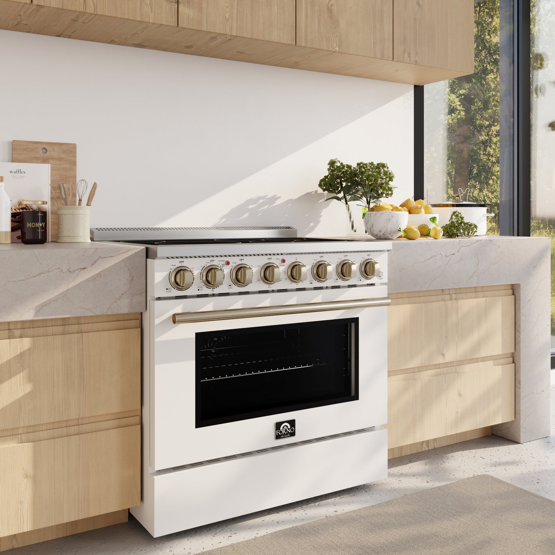 Forno Paolo 36 Inch White Freestanding Electric Range, Stainless Steel, 5.44 cu.ft, True Convection Oven, Energy Efficient - BonPrix Électroménagers