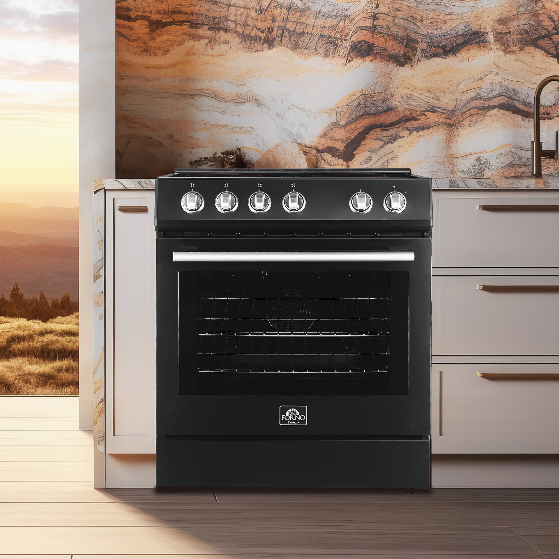 Forno Leonardo Espresso 30-Inch Black Electric Range, True Convection, Energy Efficient - BonPrix Électroménagers