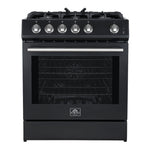 Forno Leonardo Espresso 30-Inch Black Gas Range, 5 Burners, 39,500 BTU, 5 cu.ft Convection Oven - BonPrix Électroménagers