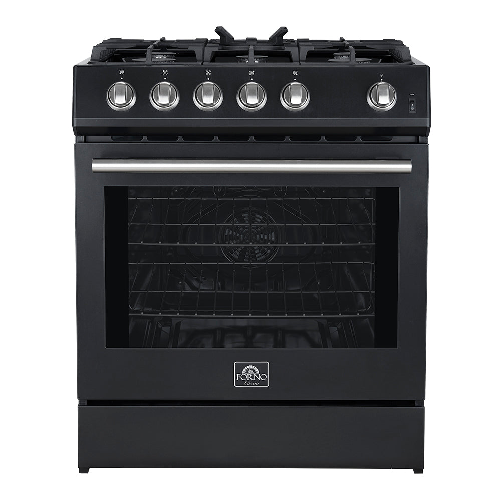 Forno Leonardo Espresso 30-Inch Black Gas Range, 5 Burners, 39,500 BTU, 5 cu.ft Convection Oven - BonPrix Électroménagers
