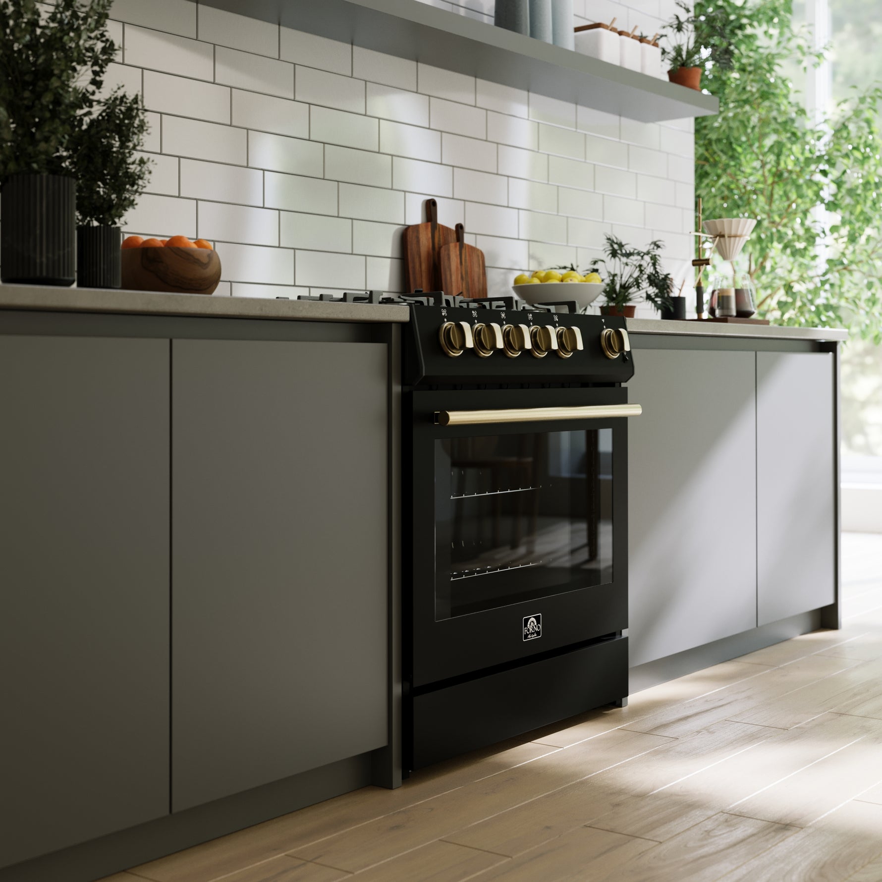 Forno Leonardo Espresso 30-Inch Black Gas Range, 5 Burners, 39,500 BTU, 5 cu.ft Convection Oven - BonPrix Électroménagers