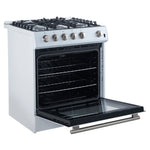 Forno Leonardo Espresso 30-Inch White Gas Range, 5 Burners, 39,500 BTU, 5 cu.ft Convection Oven - BonPrix Électroménagers