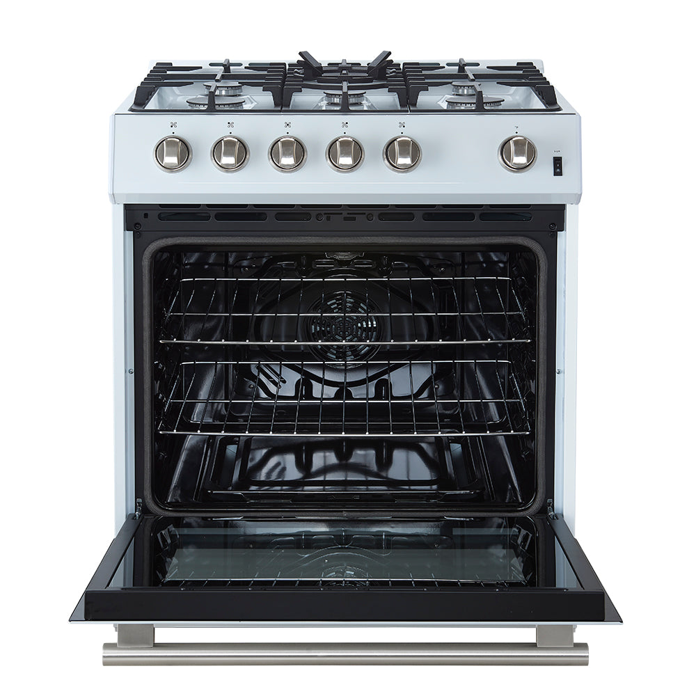 Forno Leonardo Espresso 30-Inch White Gas Range, 5 Burners, 39,500 BTU, 5 cu.ft Convection Oven - BonPrix Électroménagers