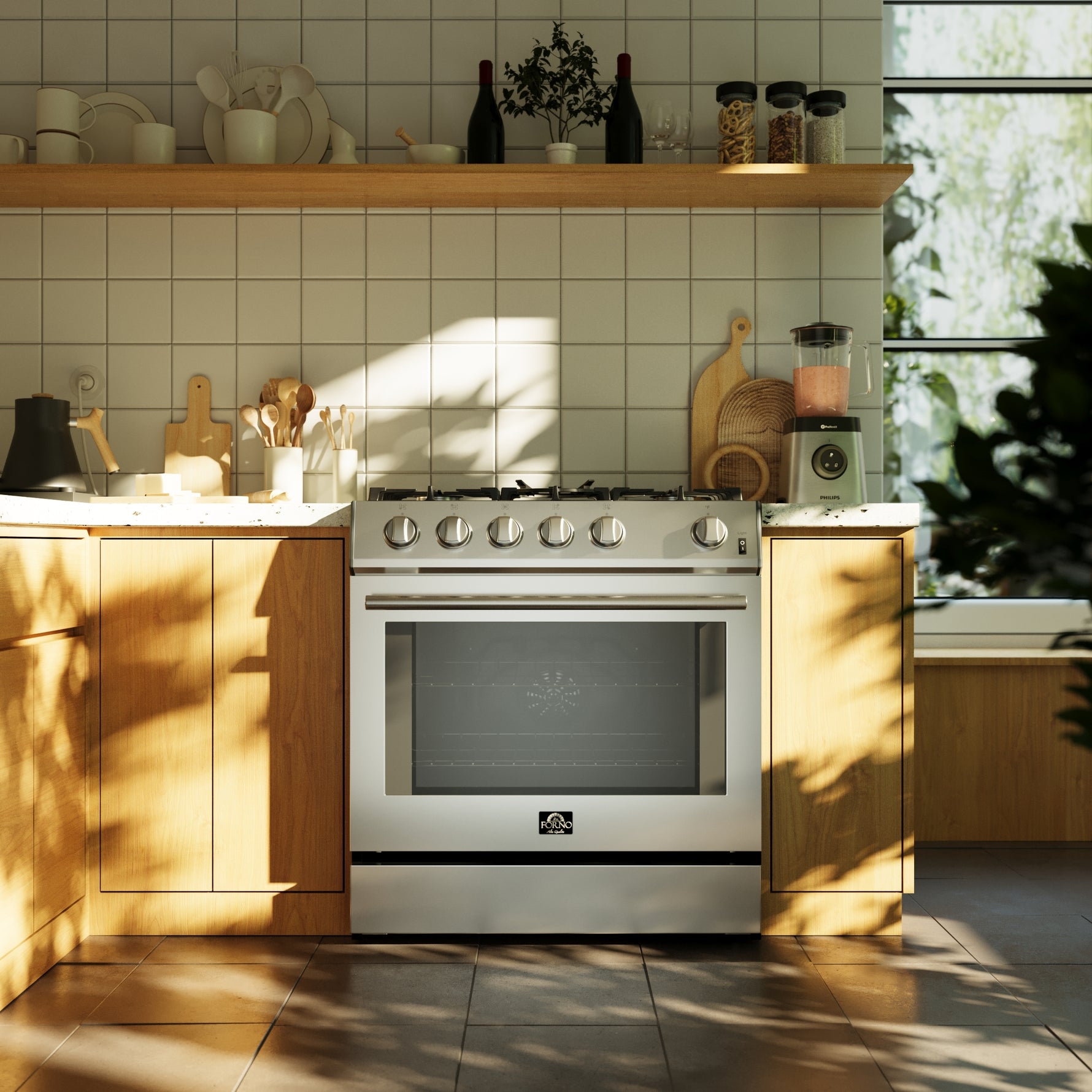 Forno Leonardo 30-Inch Stainless Steel Gas Range, 5 Sealed Burners (Totaling 39,500 BTU), 5 cu.ft. Convection Oven, Continuous Cast Iron Grates, Black Enamel Interior, Auto Re-Ignition, LP Conversion Kit Included - BonPrix Électroménagers