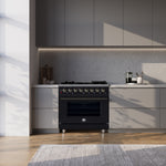 Forno Massimo 36 Inch Freestanding Dual Fuel Range in Black with Antique Brass Accessories, 6 Burners, 5.36 cu. ft. Convection Oven - BonPrix Électroménagers