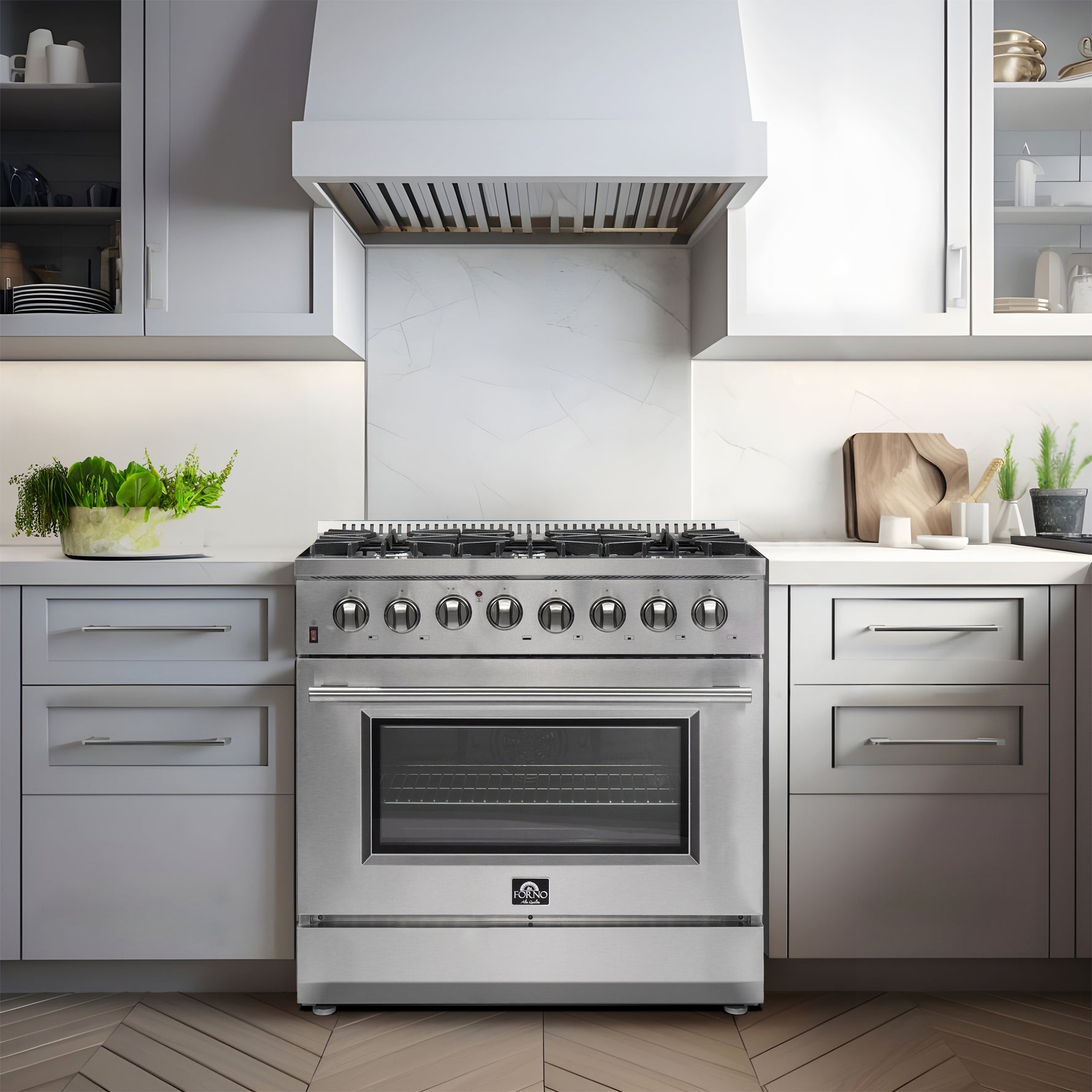 FORNO Premium 3-Piece Kitchen Bundle - Galiano 36" Dual Fuel Range, 36" French Door Refrigerator, 24" Built-In Dishwasher - FBDL-004-02CAUS - BonPrix Électroménagers