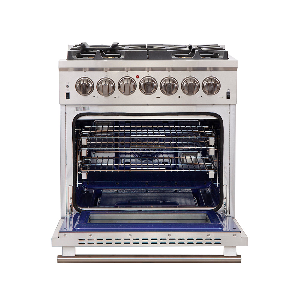 Forno Capriasca 30-Inch Freestanding Dual Fuel Range, 4 Burners, True Convection Oven - BonPrix Électroménagers