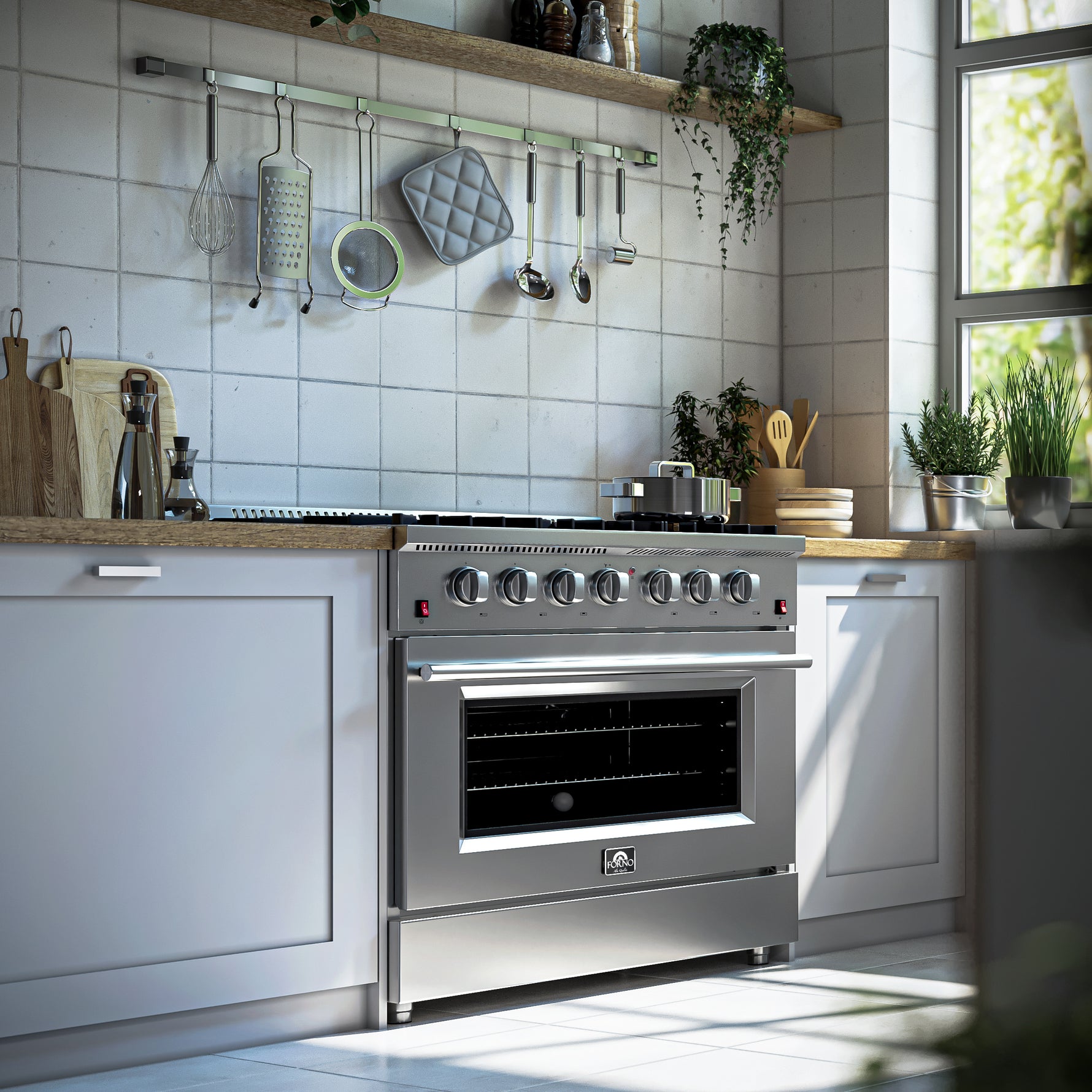 Forno Galiano 36-Inch Freestanding Gas Range, Stainless Steel, 6 Burners, Energy Efficient - BonPrix Électroménagers