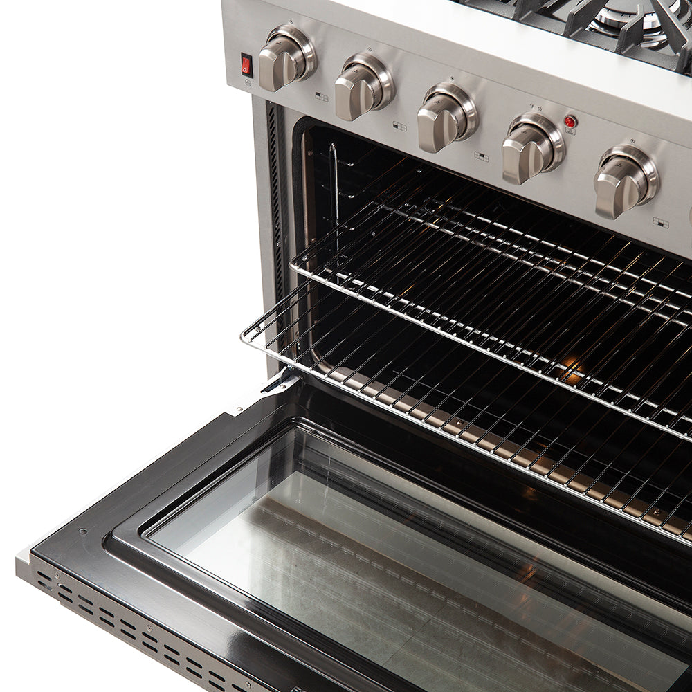 Forno Galiano 36-Inch Freestanding Gas Range, Stainless Steel, 6 Burners, Energy Efficient - BonPrix Électroménagers