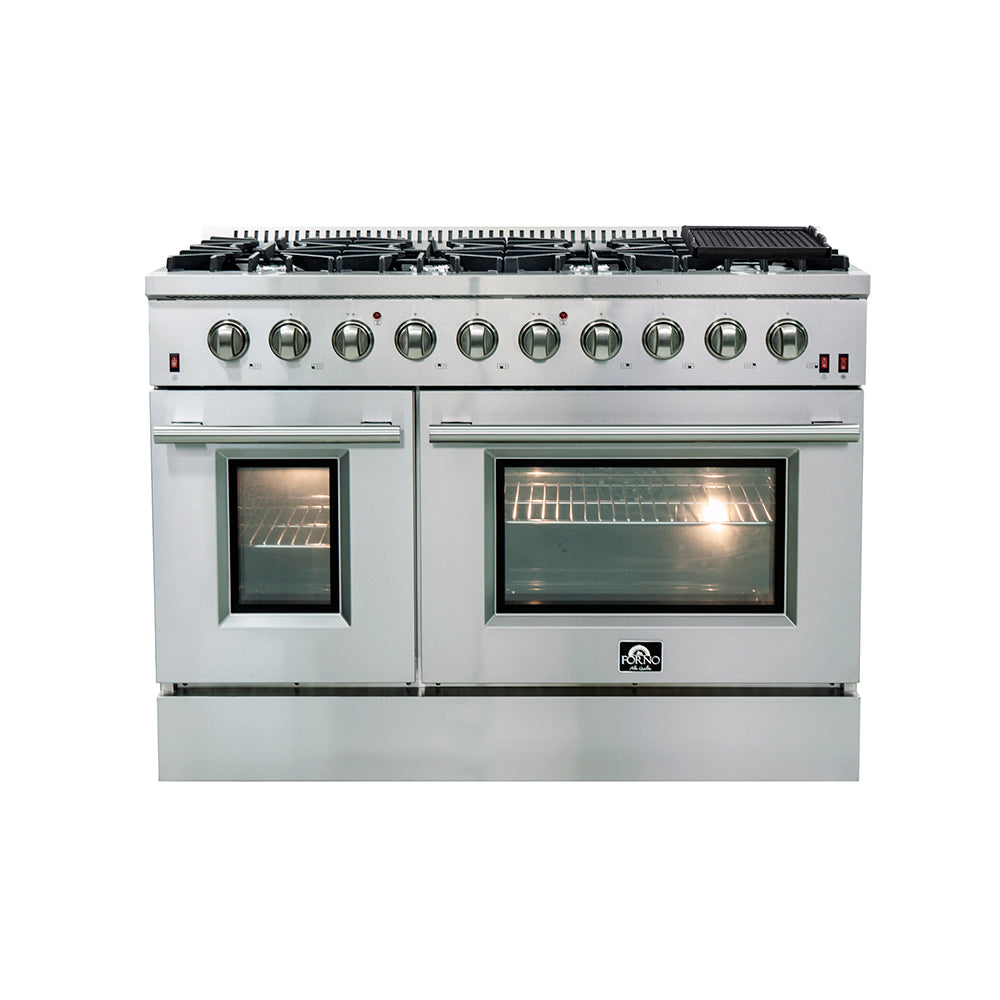 Forno Galiano 48-Inch Freestanding Gas Range, Stainless Steel, 8 Burners, 107,000 BTU, Griddle, Double Ovens, Energy Efficient - BonPrix Électroménagers